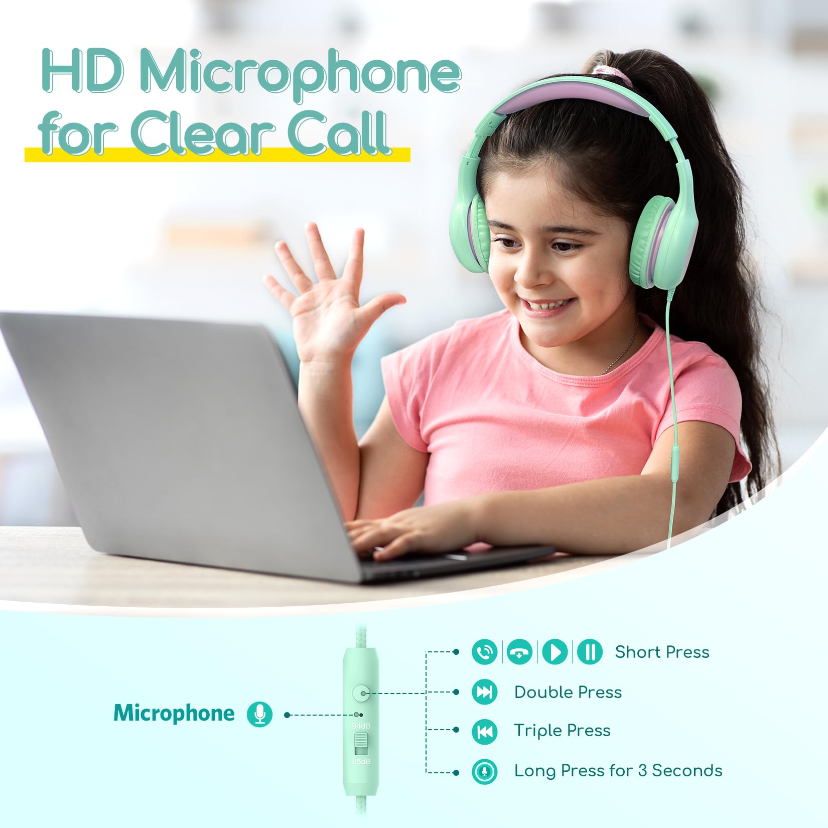 EarFun K1 Kids Headphones Wired with Mic, Volume Limit Headphones - EarFun Official Product View 2