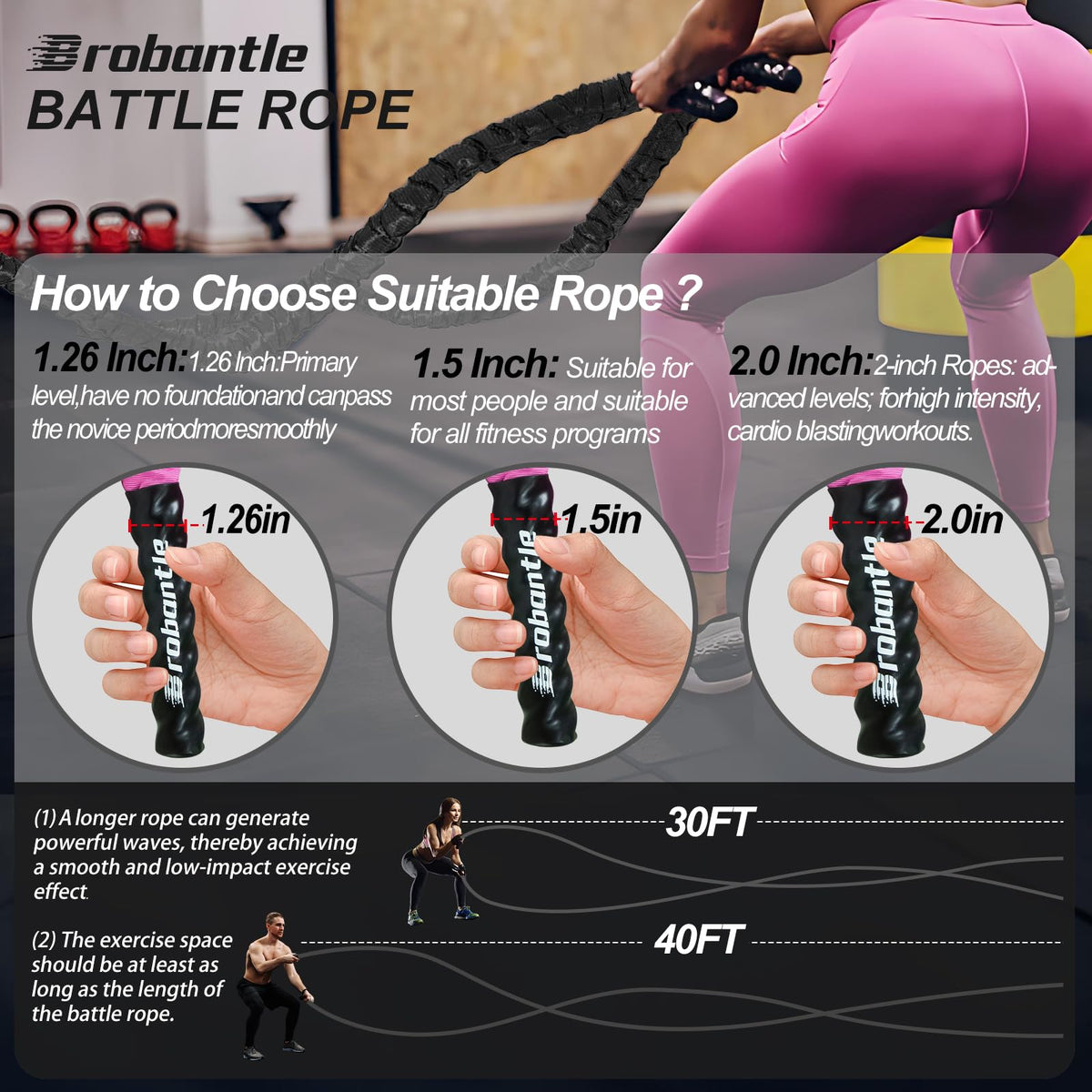 Battle Rope 1 1 26 1 5 2 Inch Diameter Pink 30FT 40FT 50FT - Brobantle Official Imagery - 5
