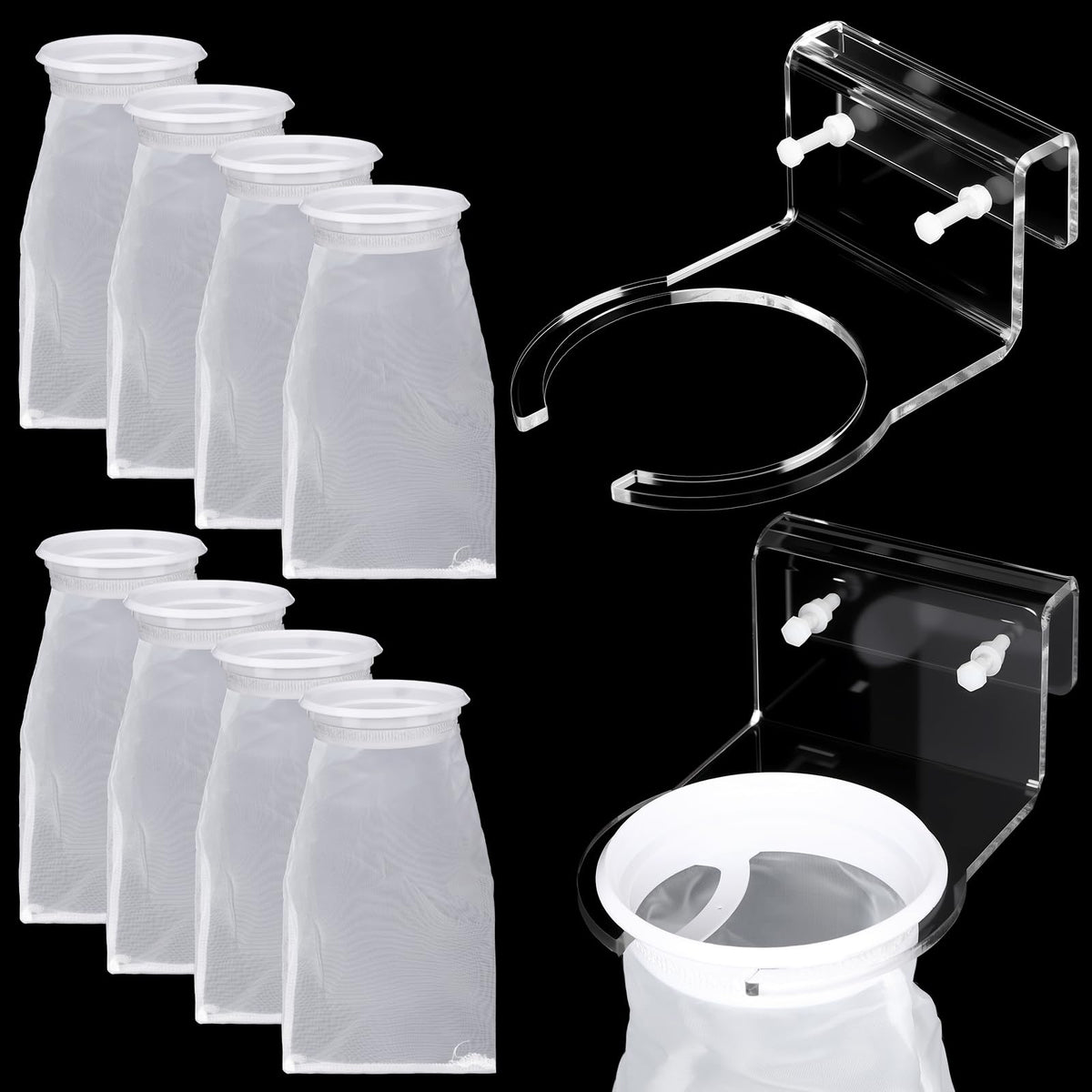 8 Pcs 4 Inch Filter Socks with Holder for Aquarium Pre Sump - Ninehaoou Official Imagery - 2