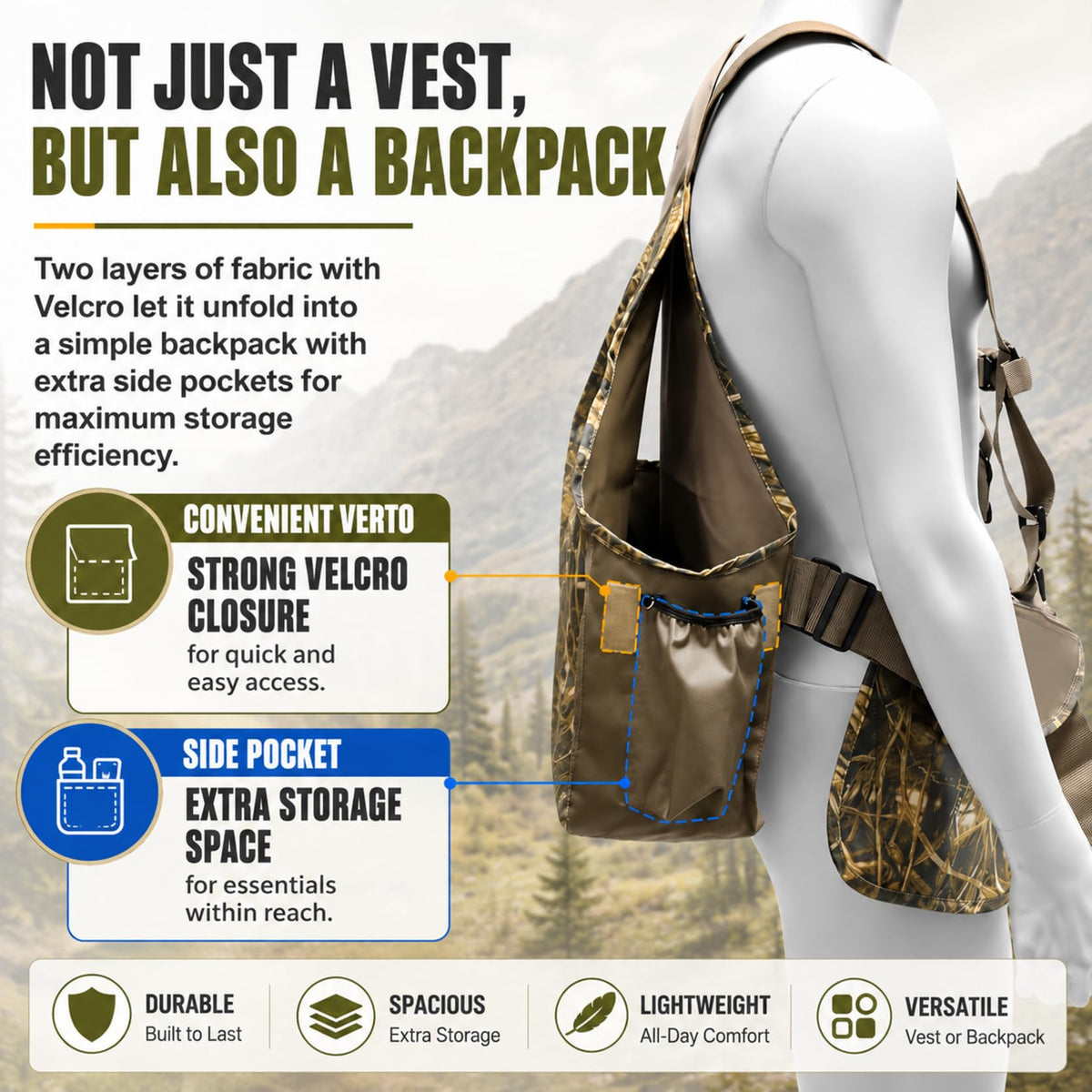 Upland Bird Hunting Vest with Game Pouch Tactical Vest - HUNTPAL Official Imagery - 4