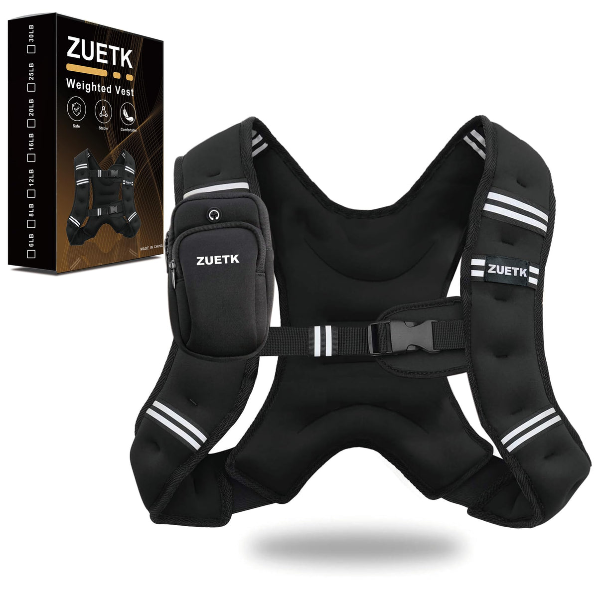 ZUETK Weighted Vest 6lb 8lb 12lb 16lb 20lb 25lb 30lb Weight - ZUETK Official Imagery - 1