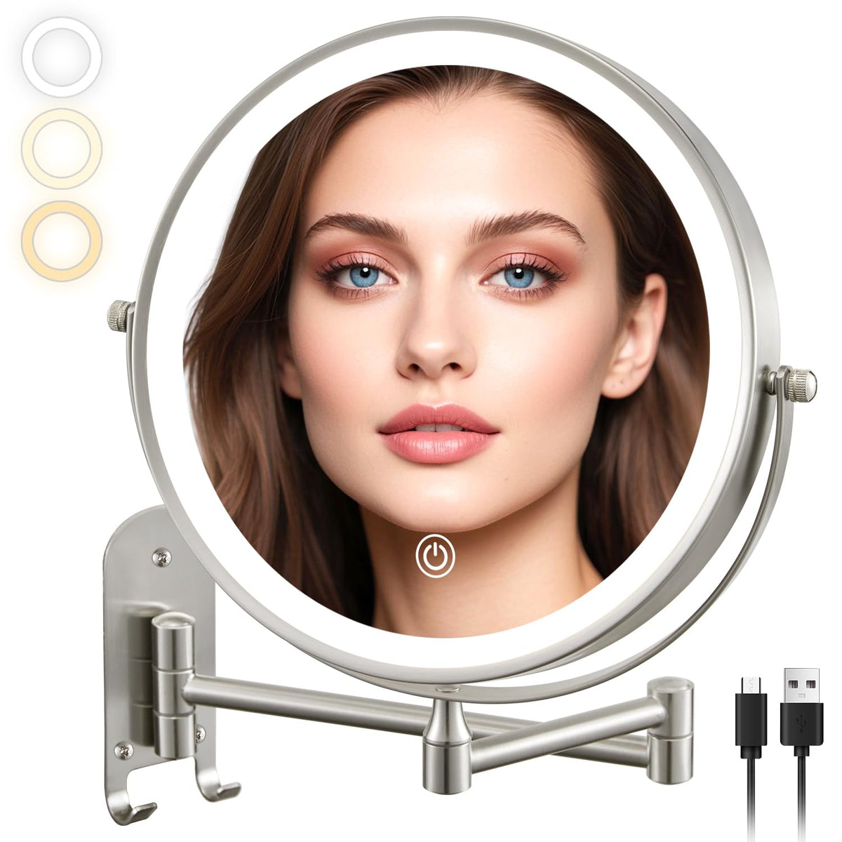 9 Wall Mounted Lighted Makeup Mirror Rechargeable 1X 15X - ALHAKIN Official Imagery - 1