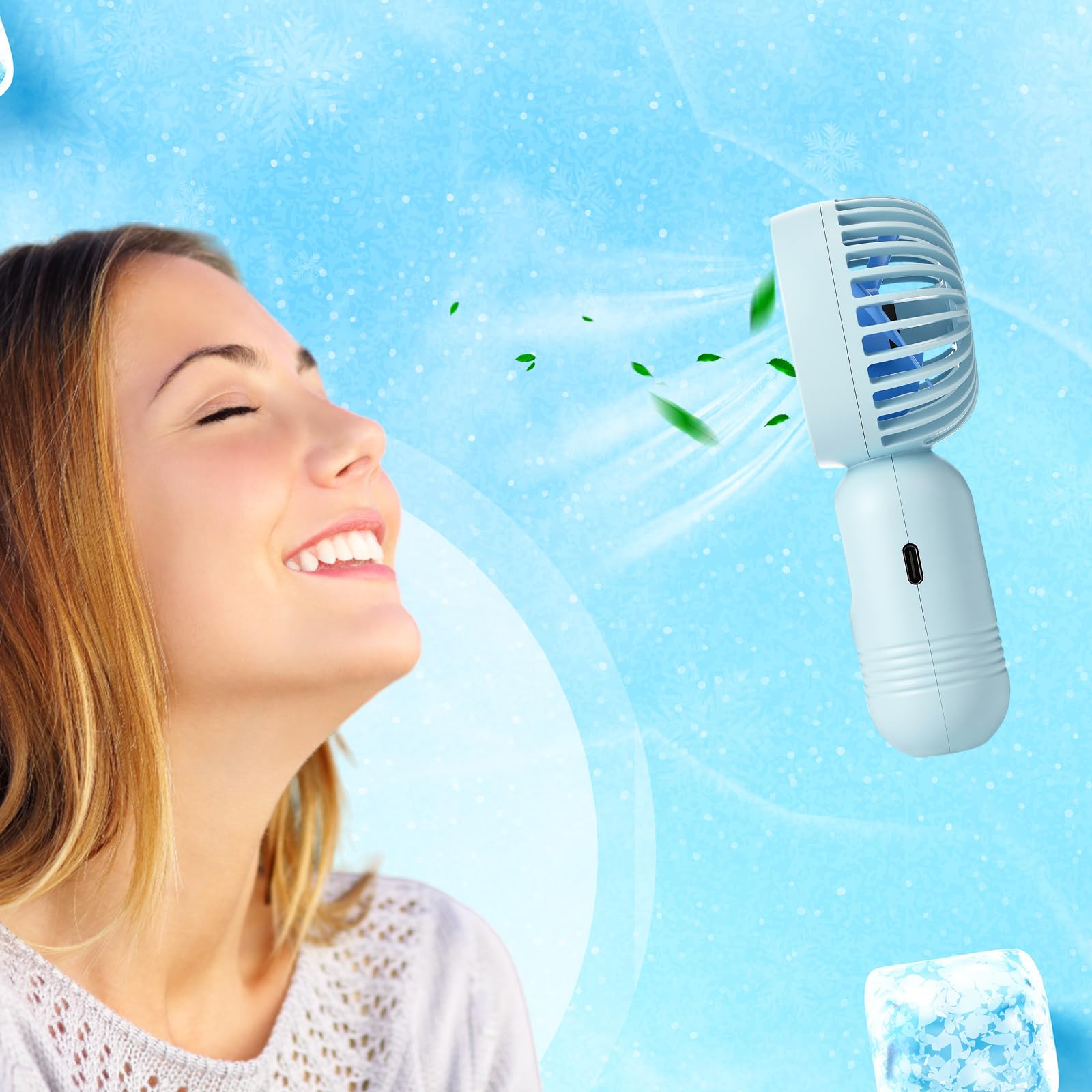 Rossesay 1 Pcs Mini Portable Fan 3 Speed Rechargeable, Blue - View 2