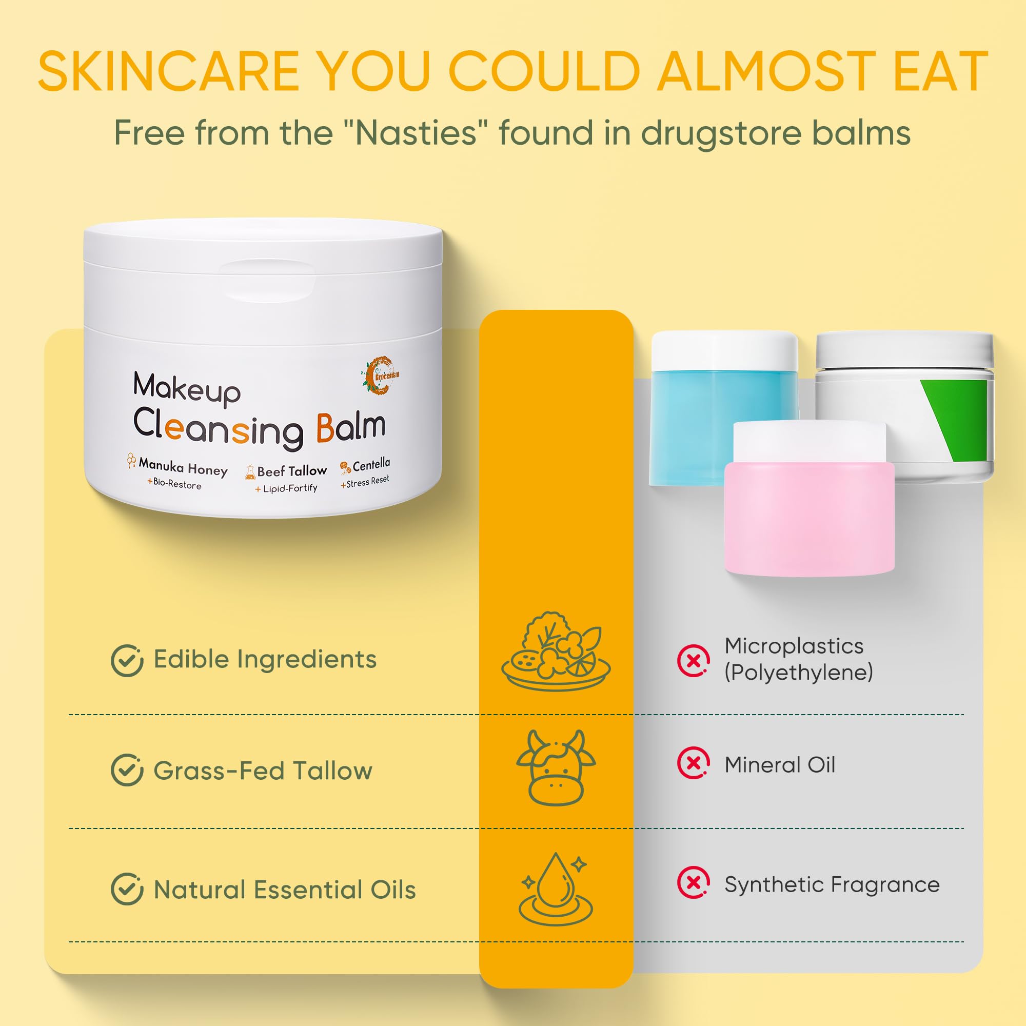 Grocerism Makeup Remover Cleansing Balm with Manuka Honey & Tallow, 3.53 oz