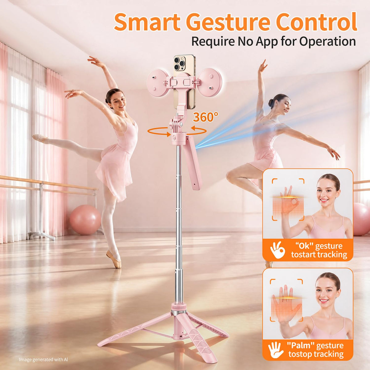 Pink Magnetic Auto Face Tracking Tripod with Light for - Stjiatu Official Imagery - 4