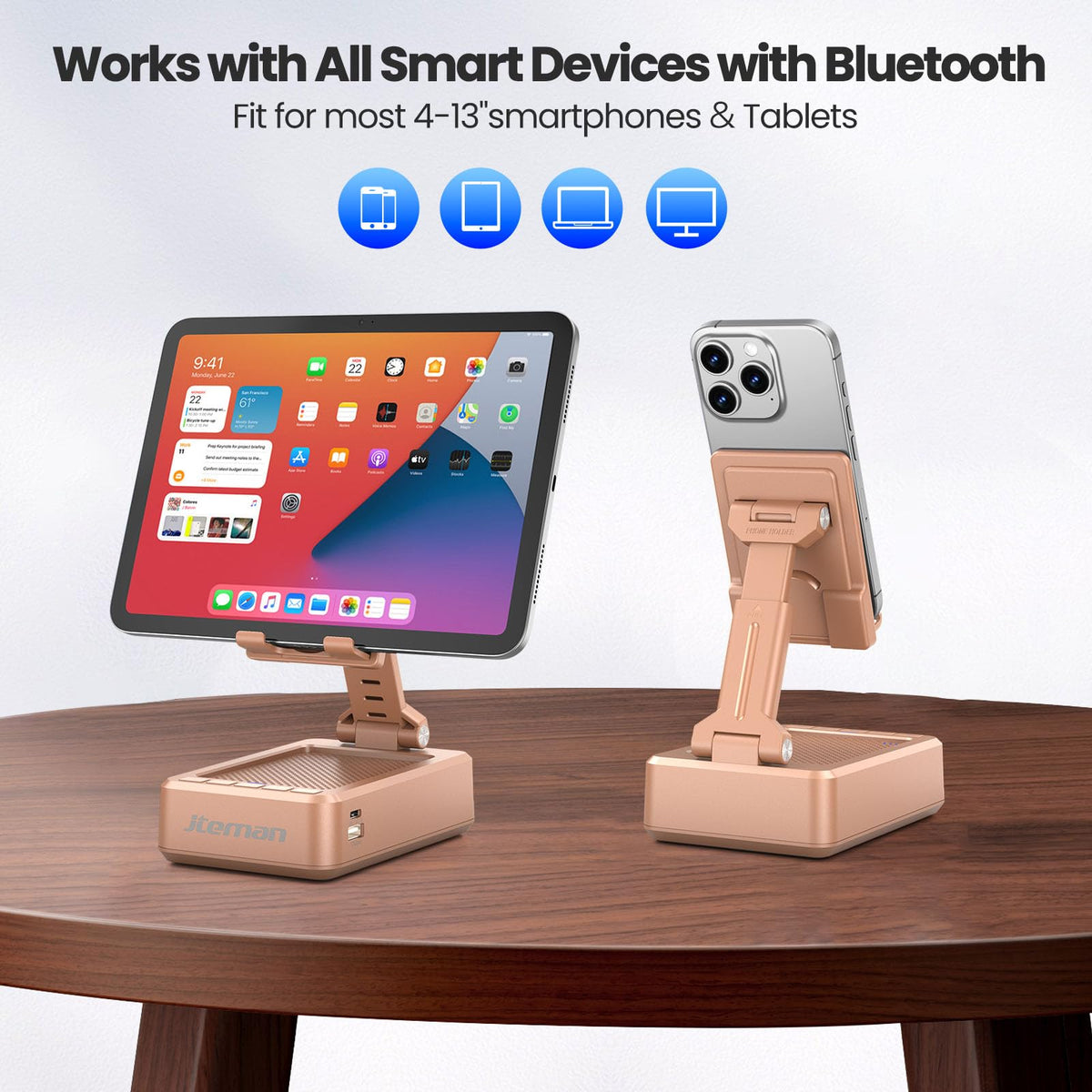 JTEMAN Cell Phone Stand with Bluetooth Speaker and Charging - JTEMAN Official Imagery - 7