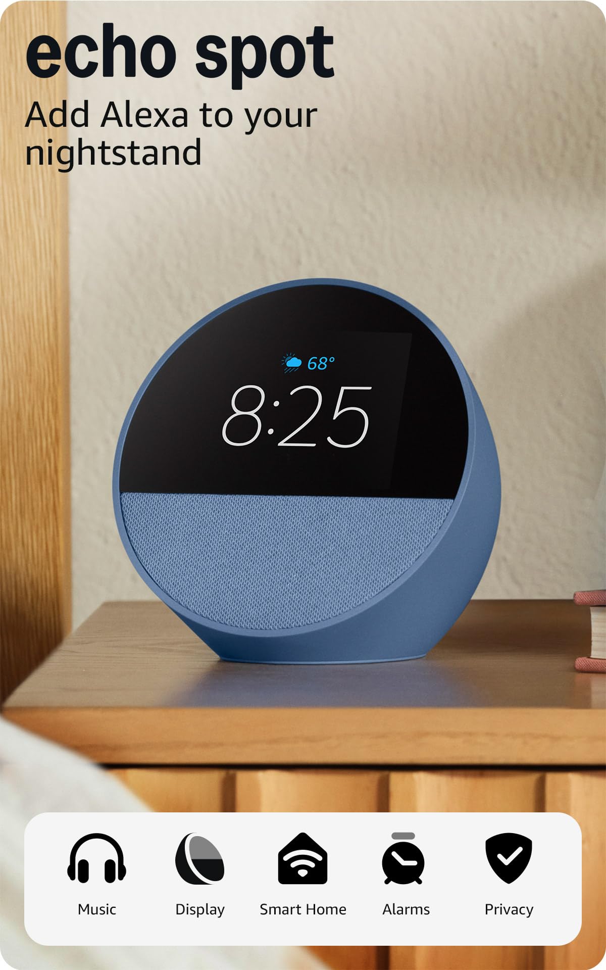 Amazon Echo Spot  , Great for nightstands, offices and kitchens, Smart alarm clo - Amazon Official Product View 1