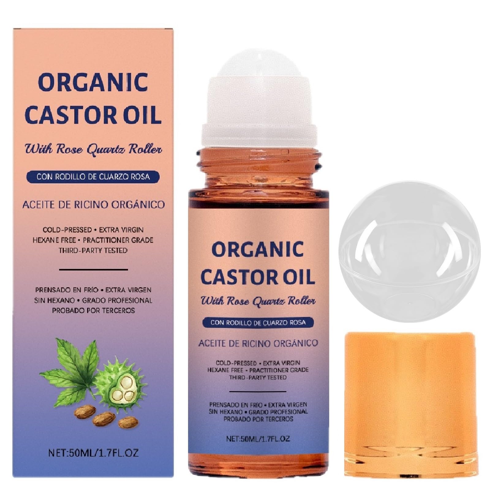 Vitacamy Organic Castor Oil with Rose Quartz Roller Ball,100% Pur - Vitacamy Official Product View 2