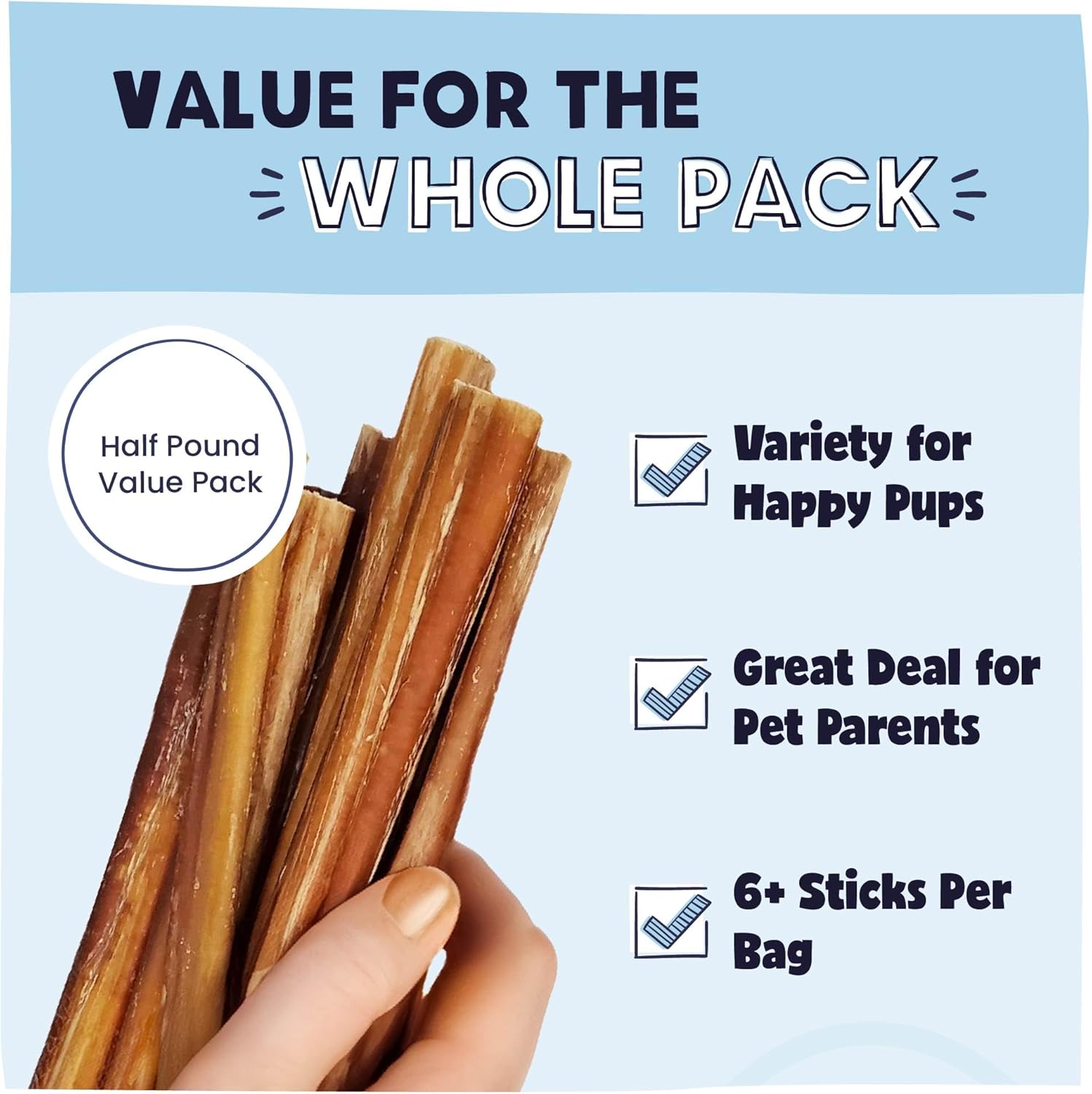 Pawstruck Natural 5-8 inch bully sticks for dogs, showing the long-lasting chews on a clean surface.