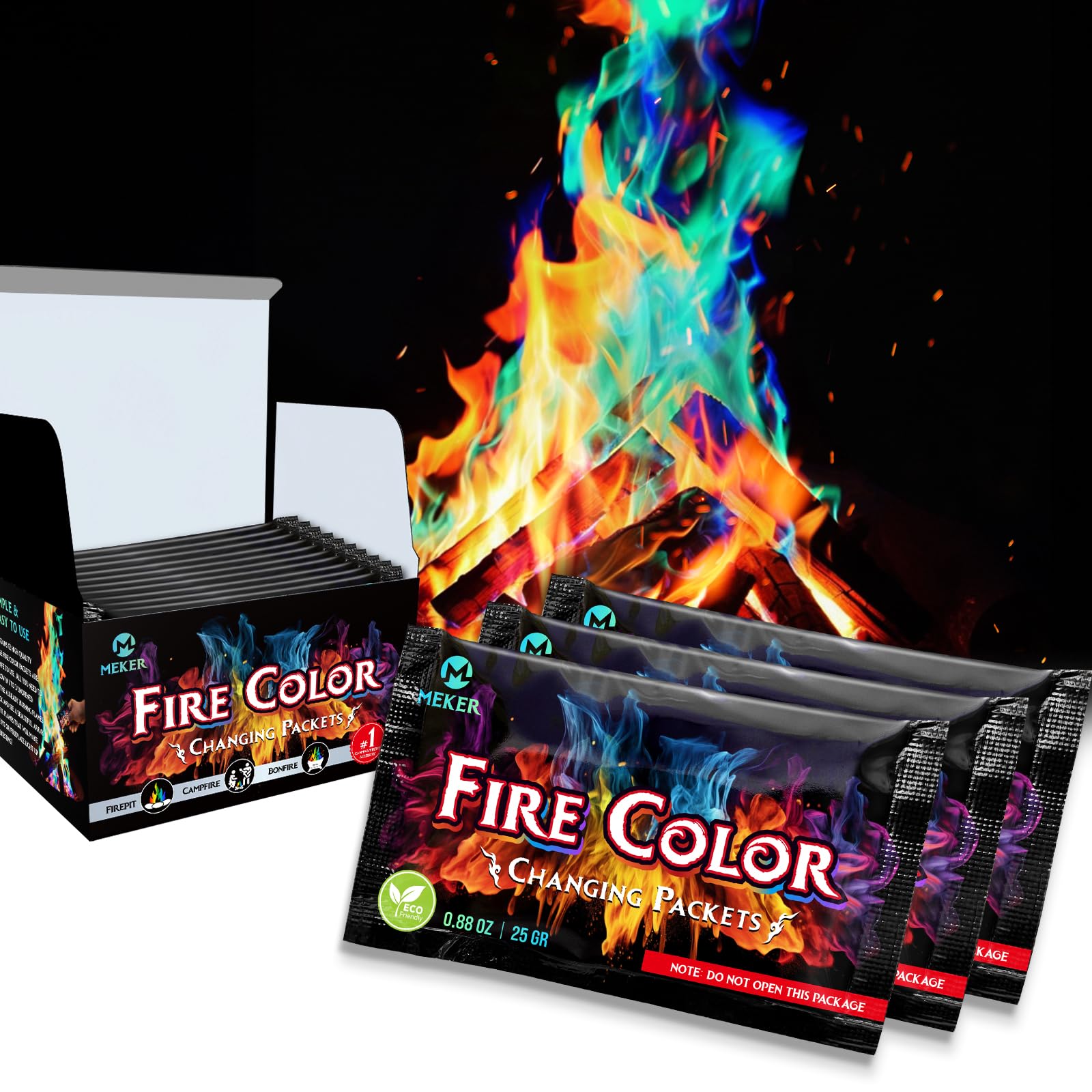 MEKER Fire Color Changing Packets - Fire Pit, Campfires, Outdoor - Product Imagery