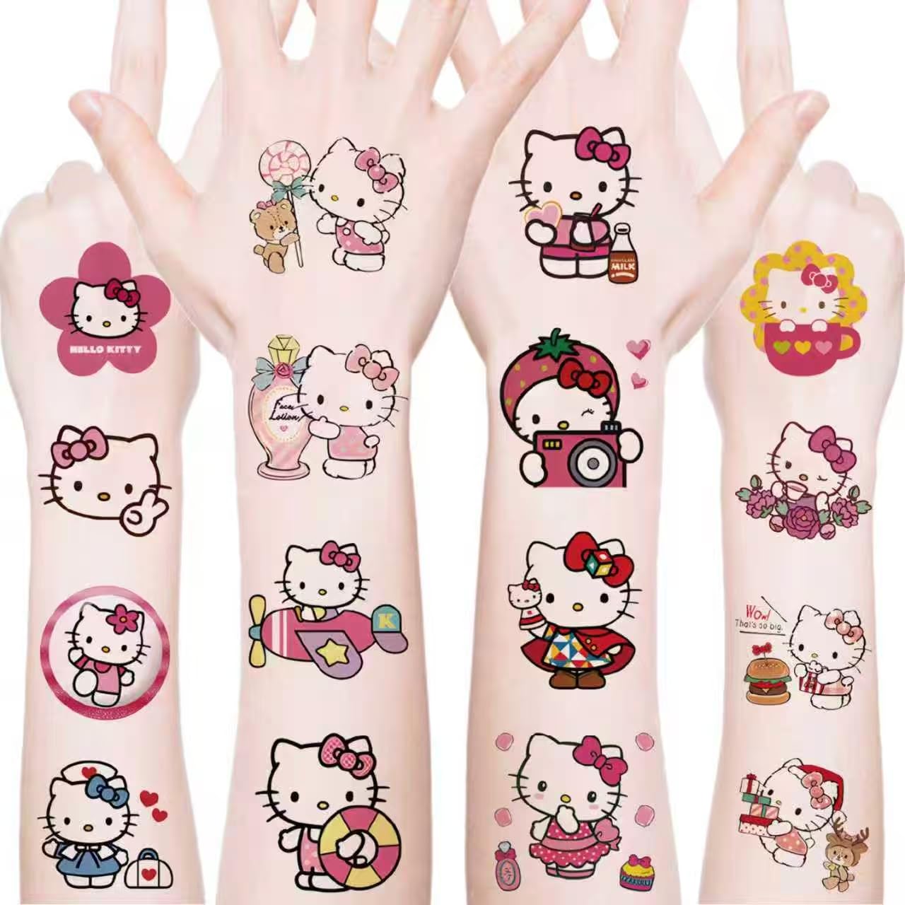 20PCS Kitty Cat Cartoon Temporary Tattoos Hello Cat Birthday - Product Imagery
