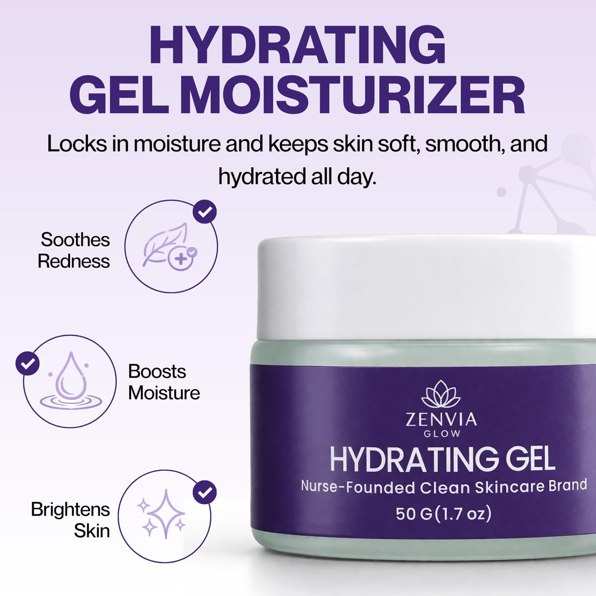 Gel Moisturizer for Face Hydrating Water Based Face - ZenviaGlow Official Imagery - 3