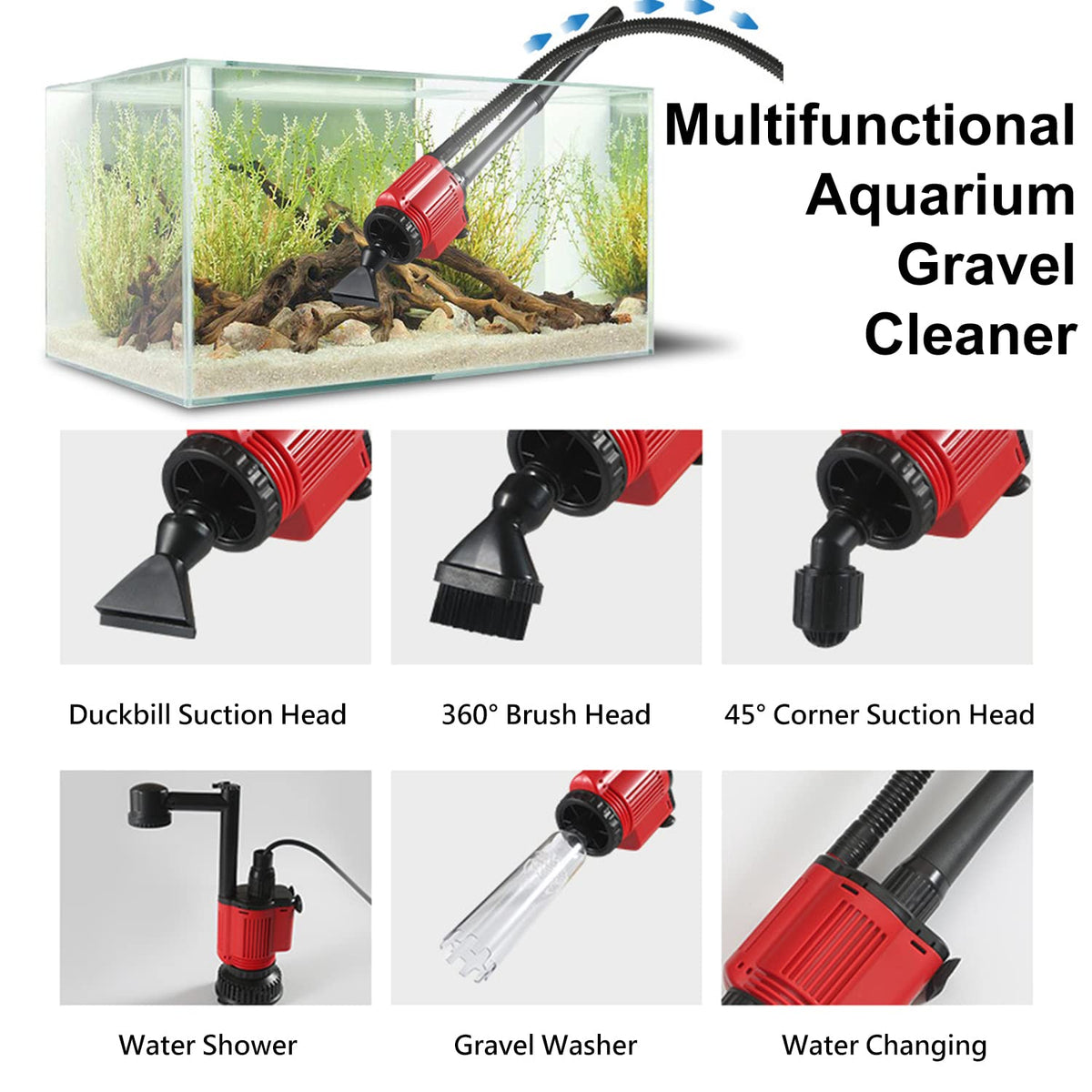 Aquarium Gravel Cleaner Siphon Kit 6 in 1 Automatic Fish - Carzos Official Imagery - 3