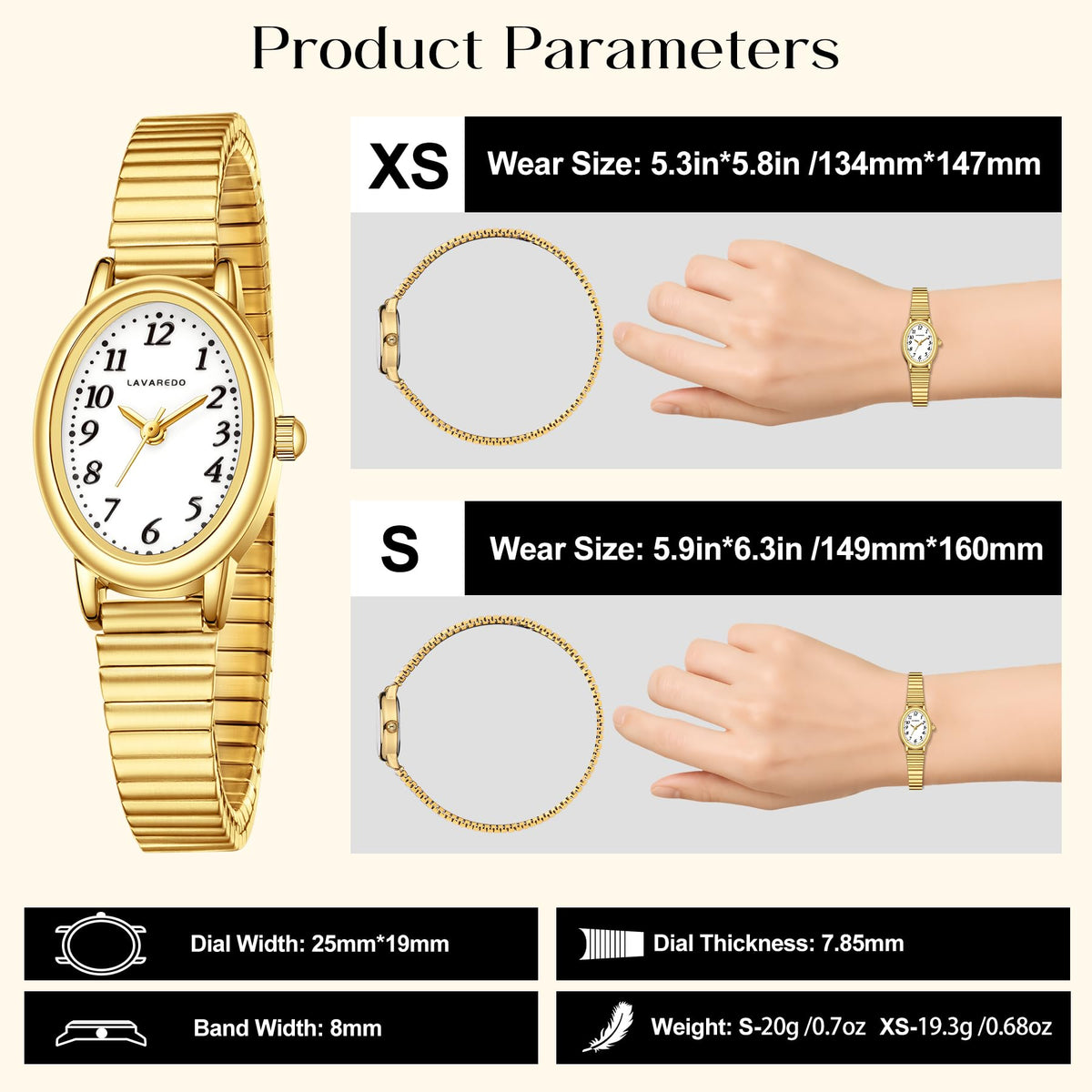 Small Gold Watch for Women Oval Case Analog Steel Expansion - VTAIGE Official Imagery - 7