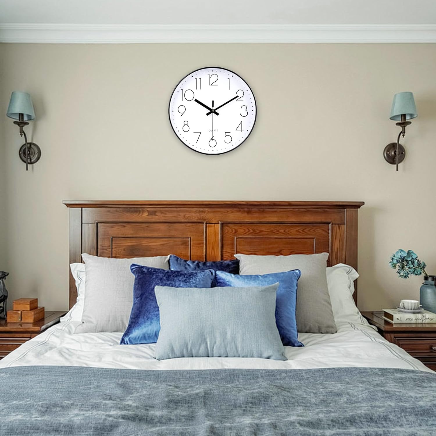 Jomparis 12-inch modern wall clock with silent non-ticking quartz movement, battery operated, sleek design for contemporary decor.