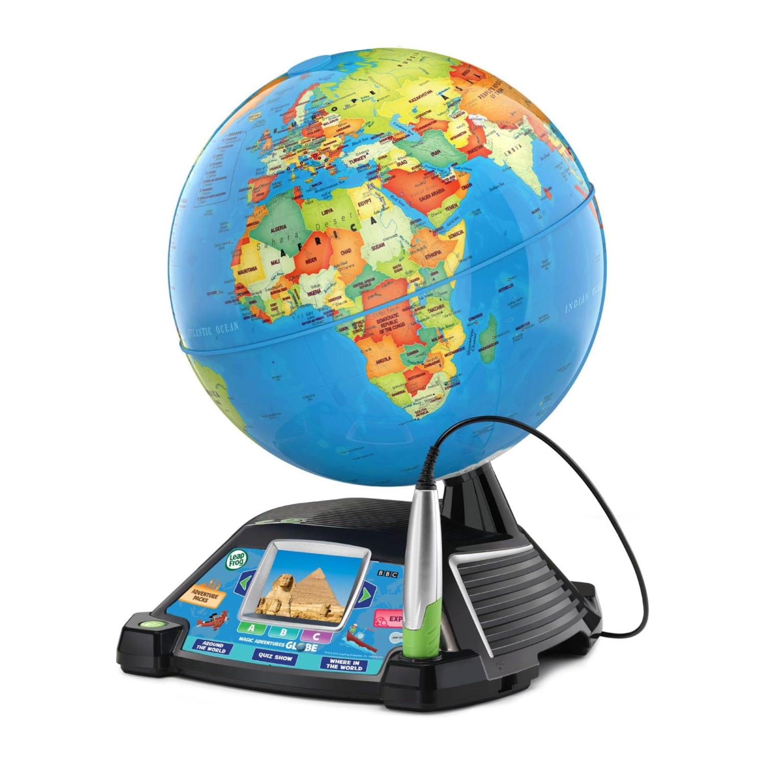 LeapFrog Magic Adventures Globe in frustration-free packaging, showing a colorful educational globe with interactive features.