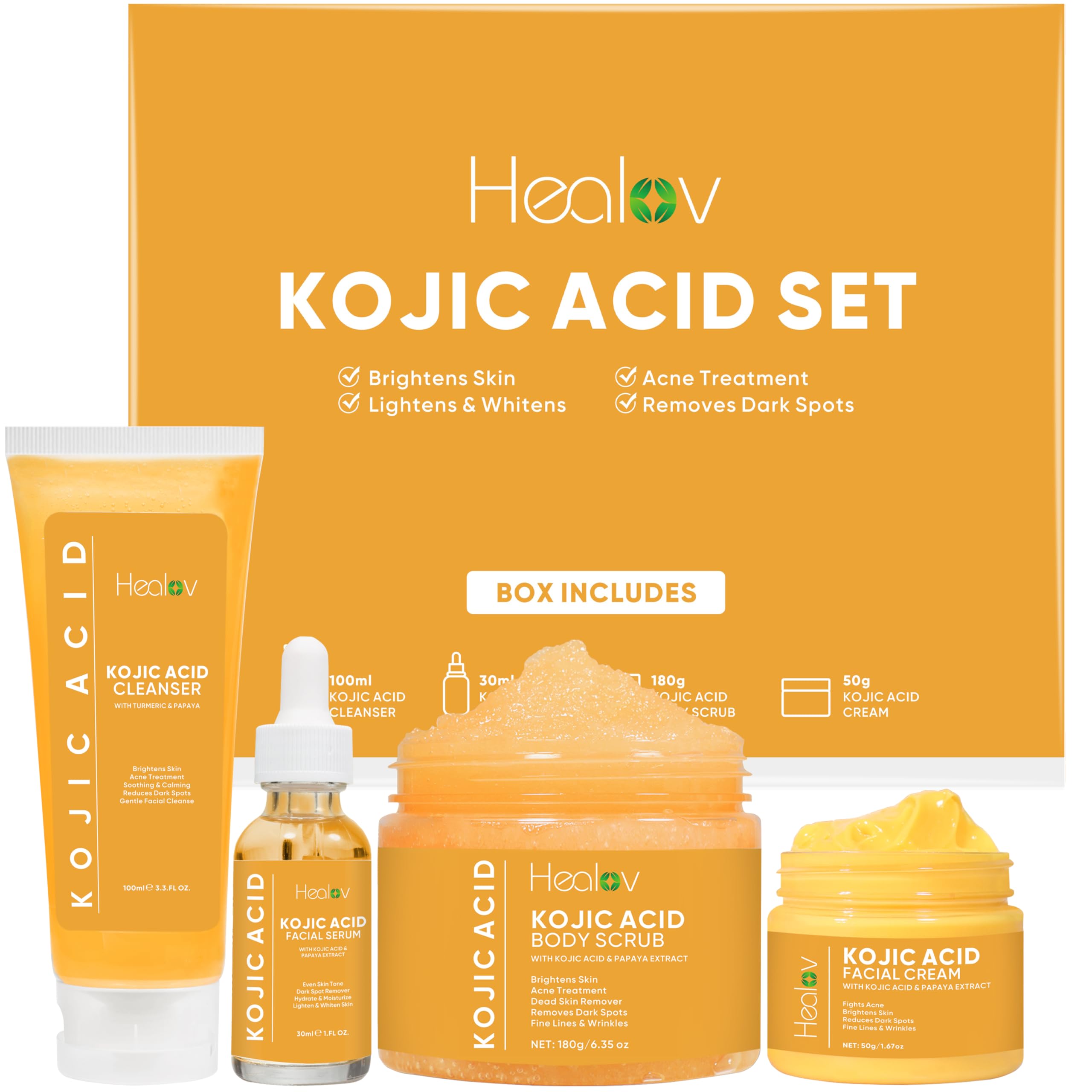 Kojic Acid Skincare Set – Kojic Soap Cleanser, Exfoliating Body - Product Imagery