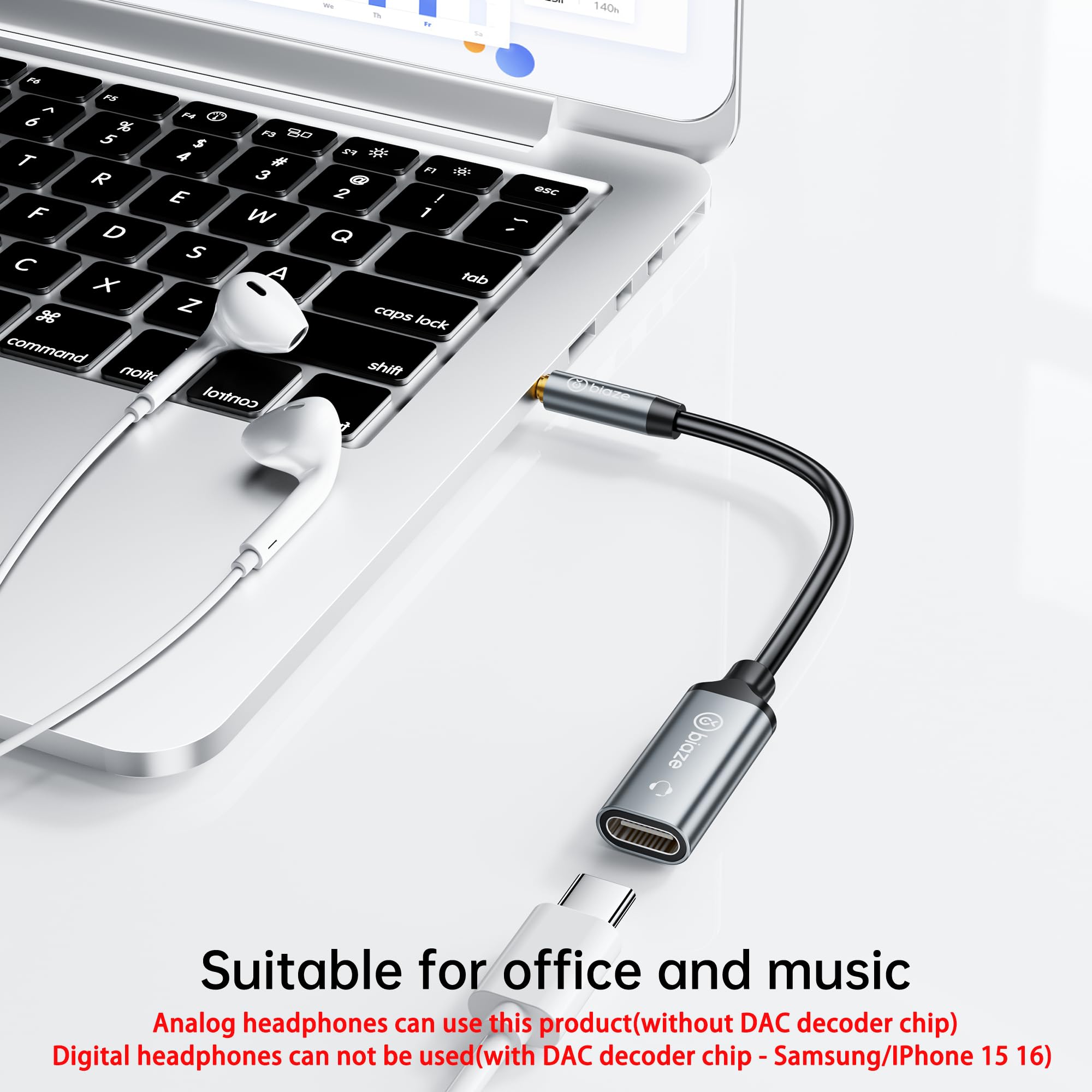 biaze USB C Female to 3.5mm Male Audio Cable Cord Analog Cable by biaze - Angle View 3