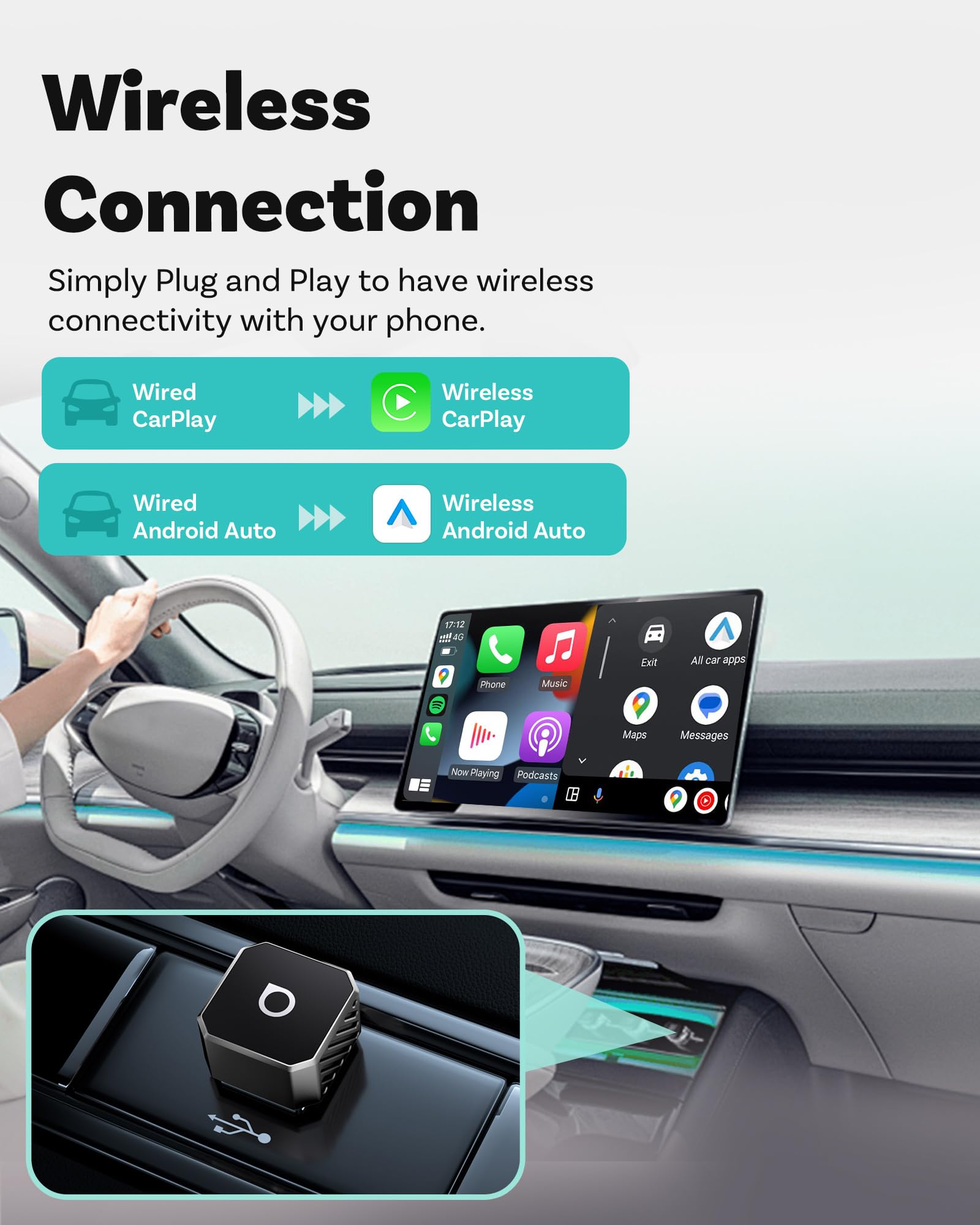 OTTOCAST Mini Pot 2-in-1 Wireless CarPlay/Android Auto Adapter 20 by OTTOCAST - Angle View 6