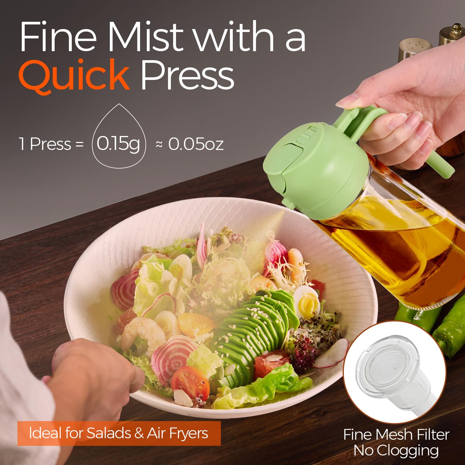 YARRAMATE 16oz/470ml Glass Olive Oil Sprayer for Cooking with Sti by YARRAMATE - Angle View 4