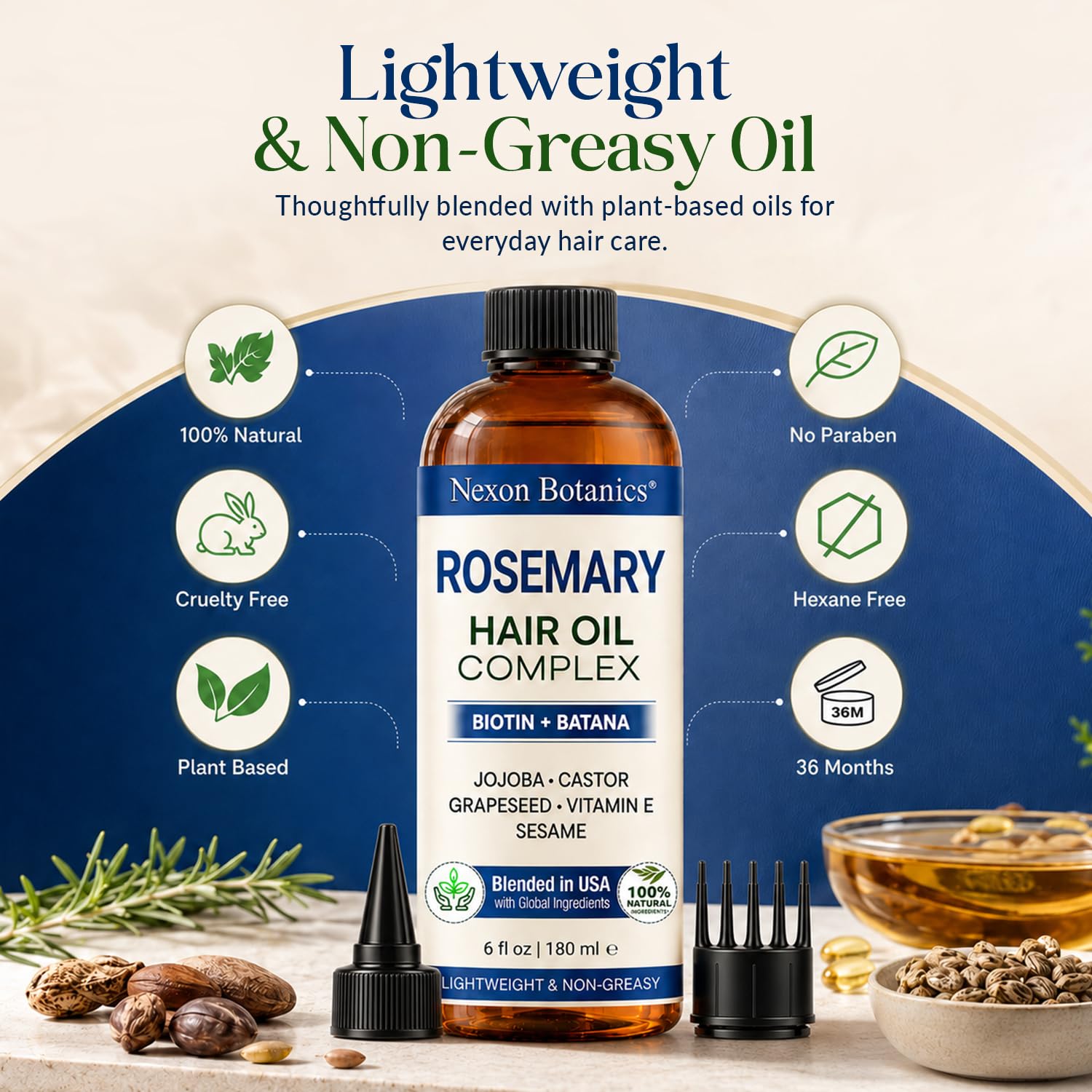 Nexon Botanics Rosemary Hair Oil 6 Fl Oz - Scalp Blend with Biotin & Batana & Cas - Nexon Botanics Official Product View 8