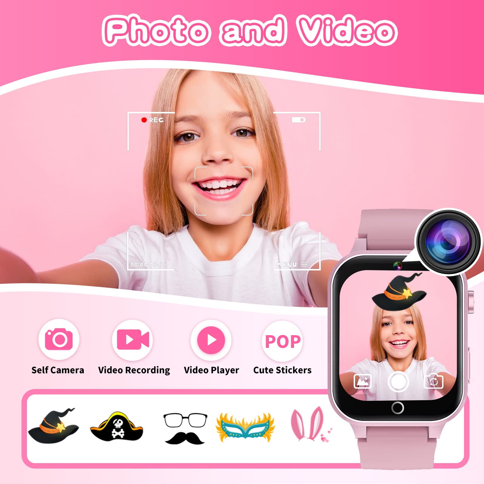 Cosjoype Kids Smart Watch Gift for Girls Age 5-12, 39 Games HD Touch S - View 3