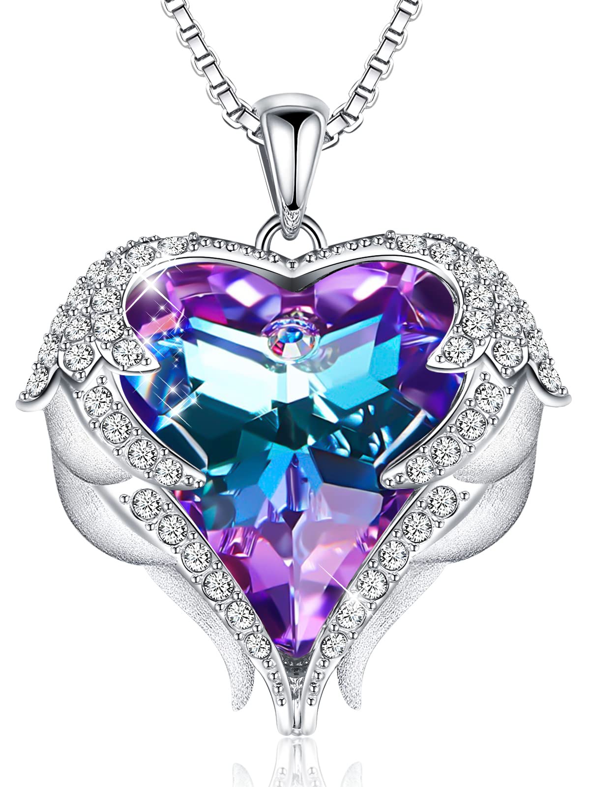 CDE Angel Wings Heart Birthstone Pendant Necklace Gift for - CDE Official Imagery - 2