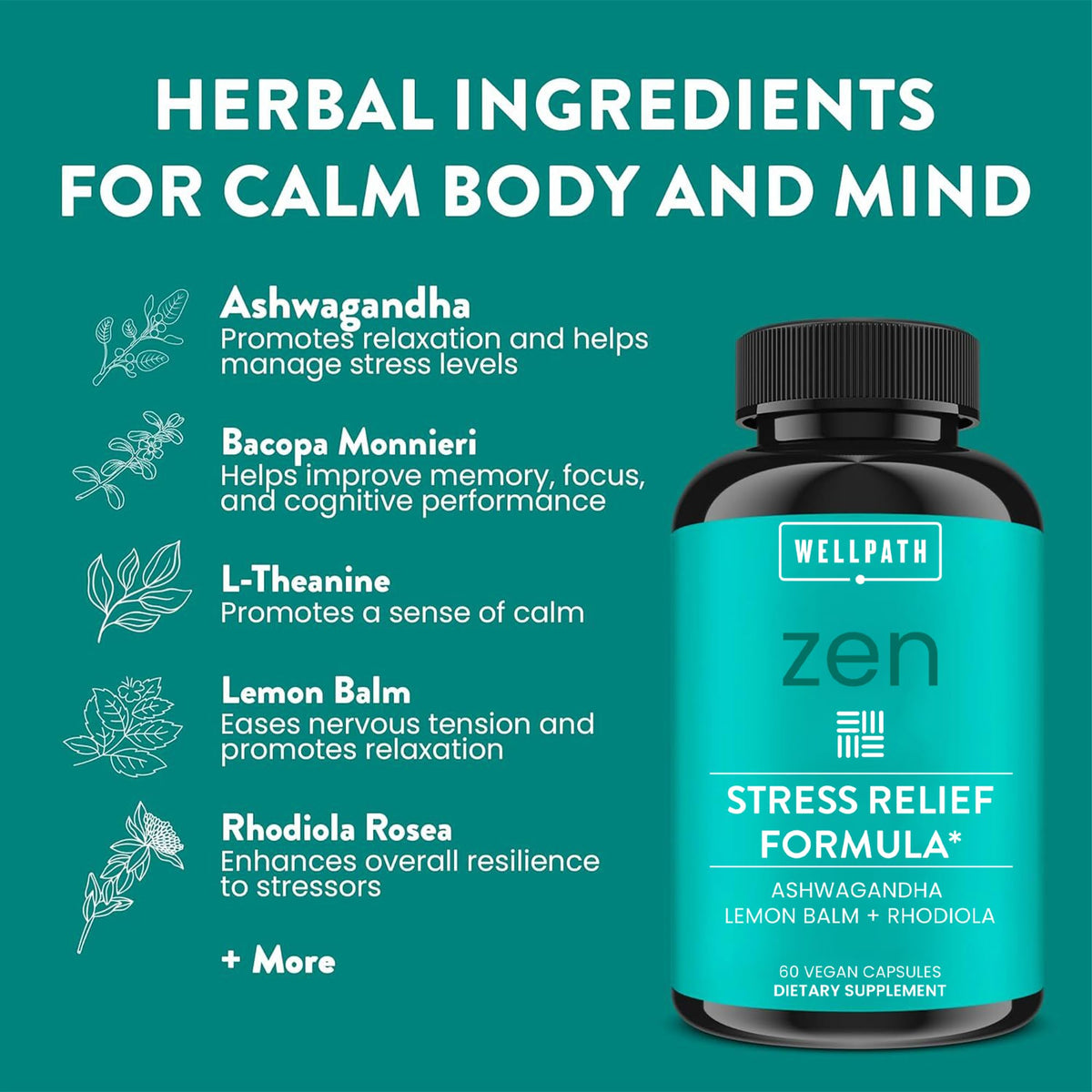 Zen Stress Relief Mood Support with Ashwagandha Rhodiola - WellPath Official Imagery - 4