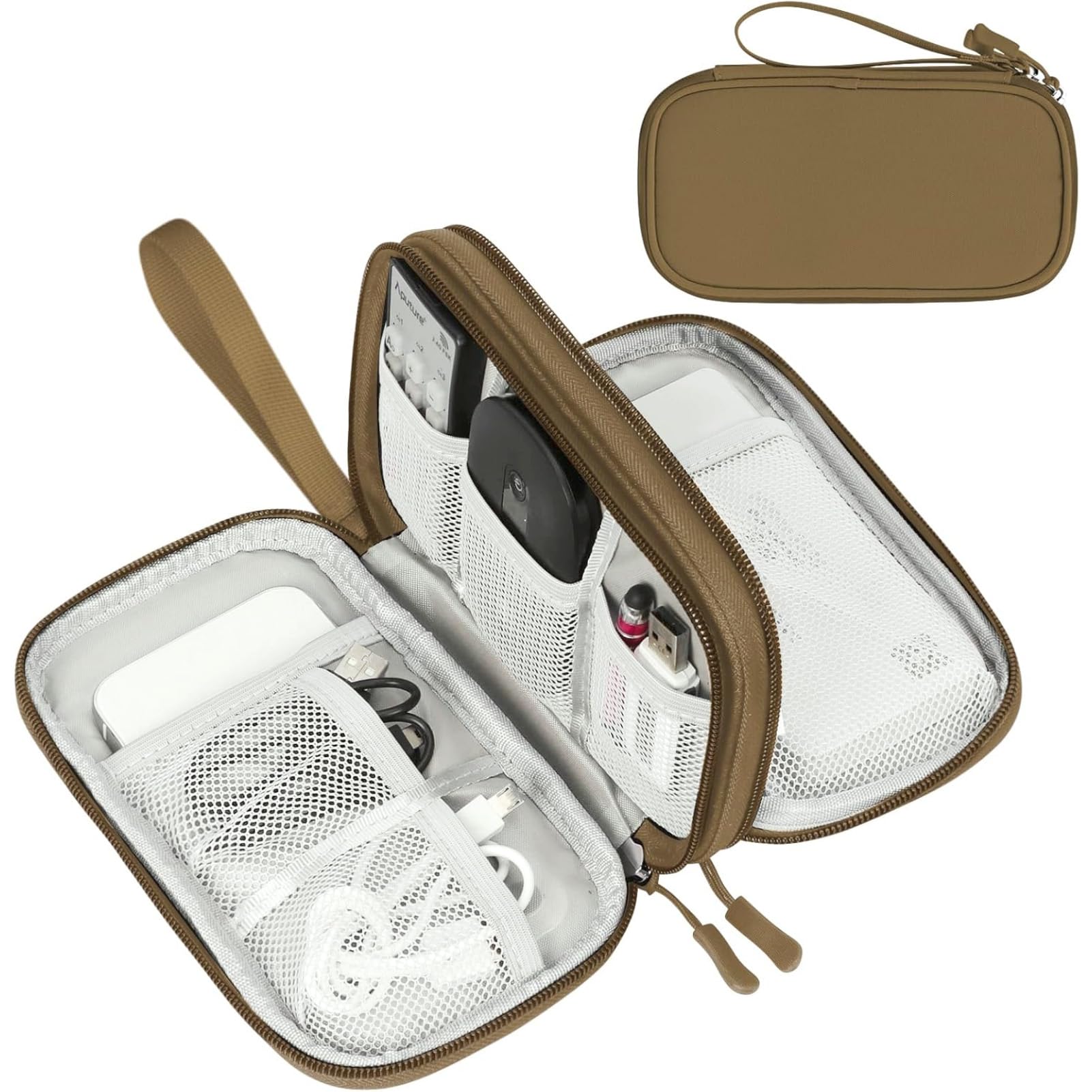 FYY Electronic Organizer, Travel Tech Pouch Bag, Cable Organizer Brown - View 1