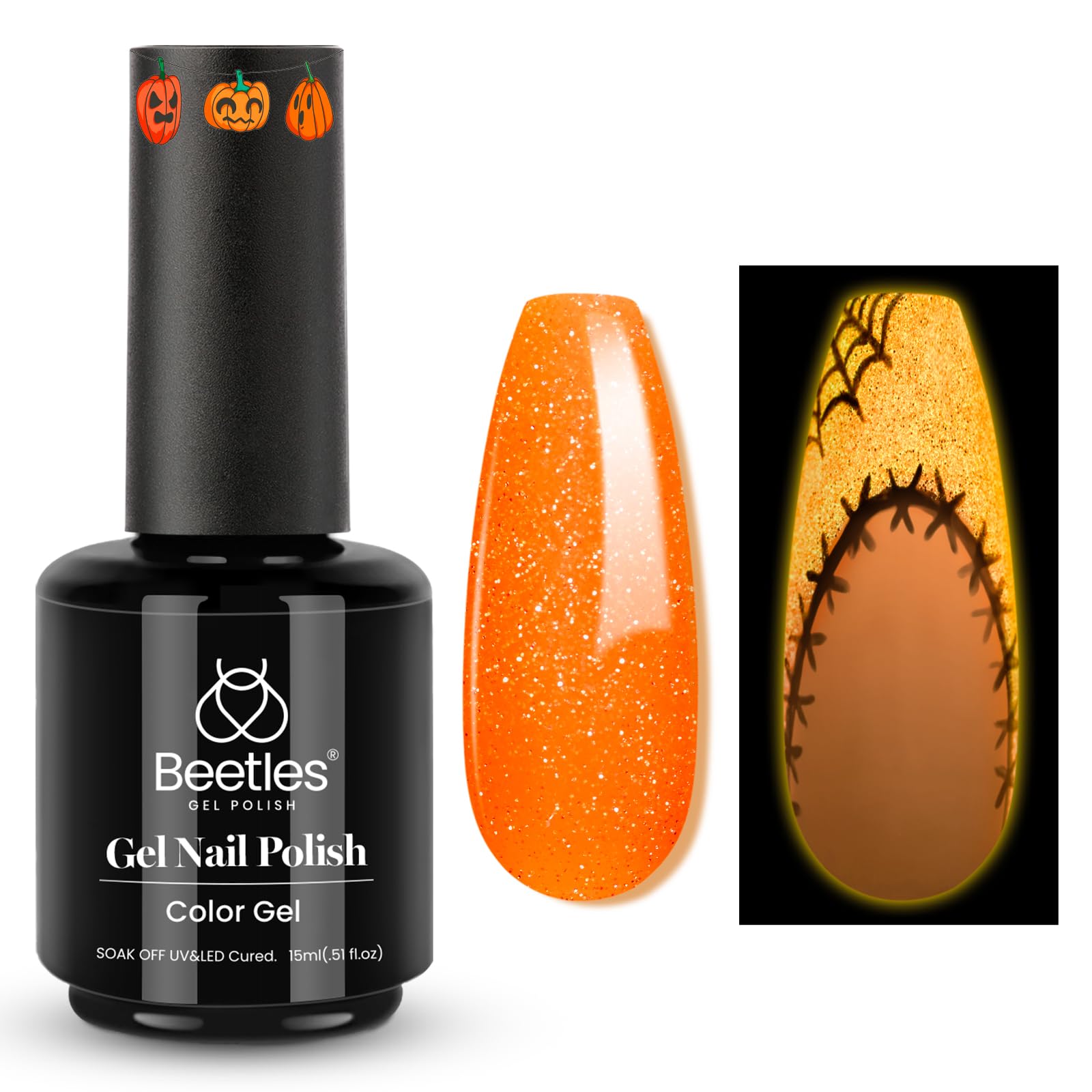Beetles Halloween Gel Nail Polish – Luminous Orange Gel Polish - Product Imagery