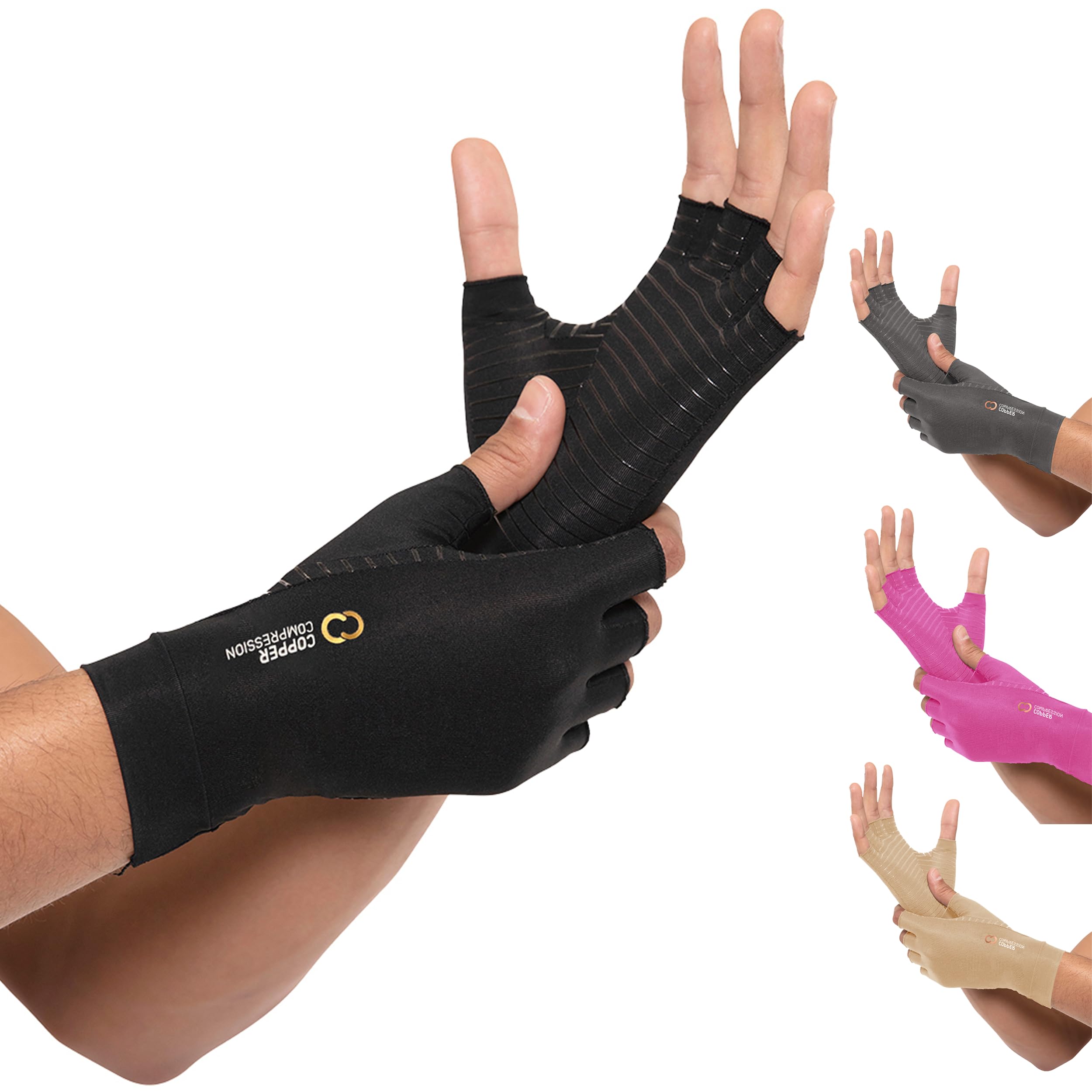 Copper Compression Fingerless Arthritis & Carpal Tunnel Gloves (M)