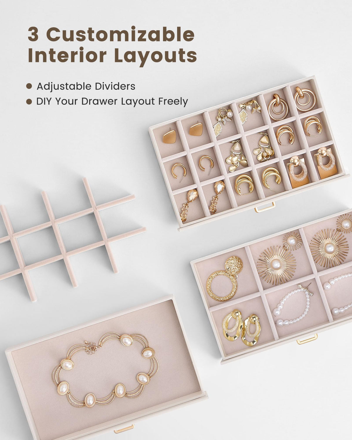 Lolalet Earring Organizer Jewelry Box with Clear Lid Beige 5 - Lolalet Official Imagery - 8