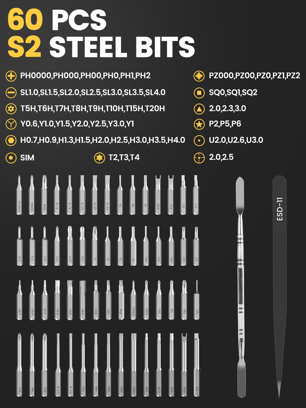 Mini Electric Screwdriver Set 60 Precision Bits 4 Torque - Sowkos Official Imagery - 8