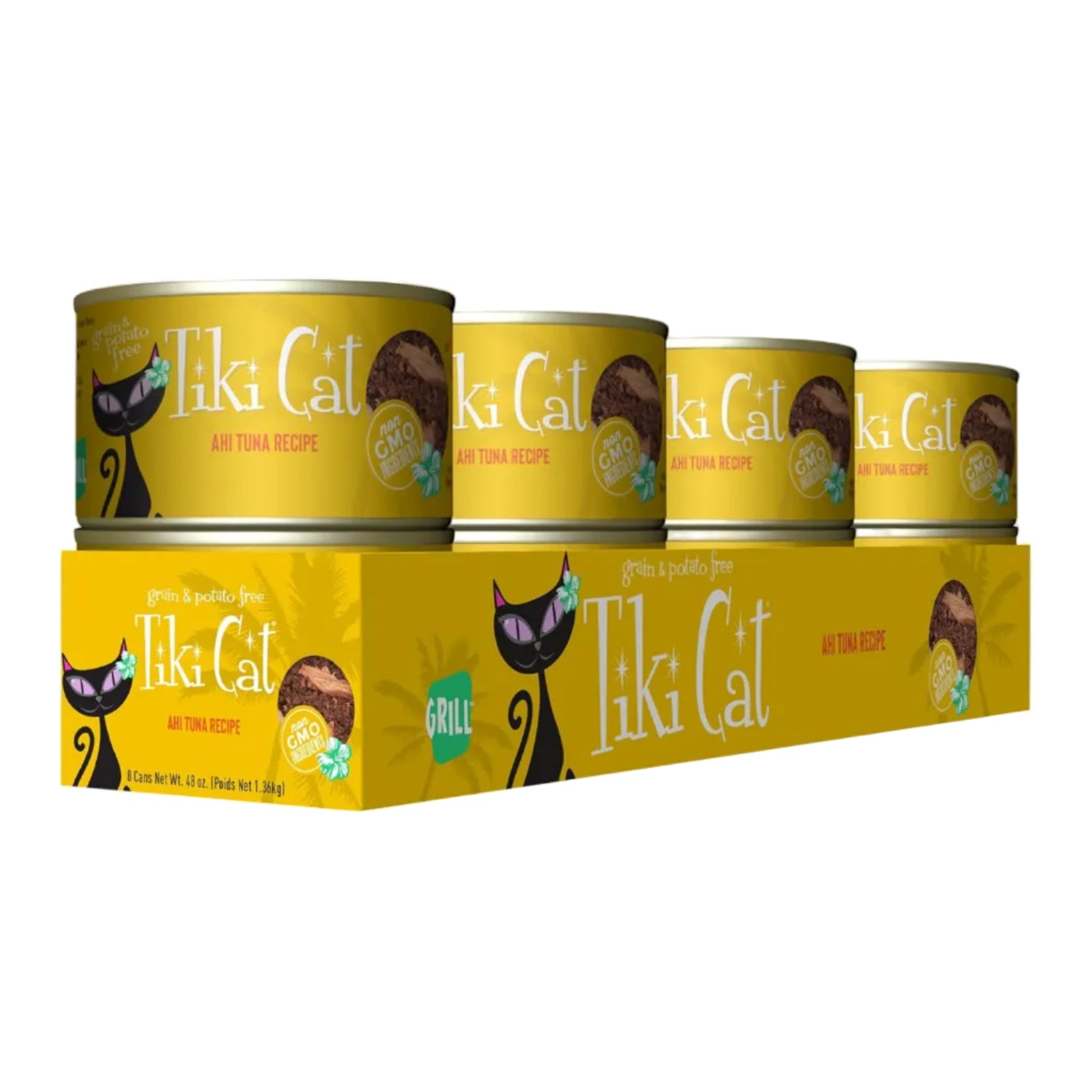 Tiki Cat Grill Ahi Tuna wet cat food cans, high-protein, non-GMO ingredients, 6 oz. cans, pack of 8