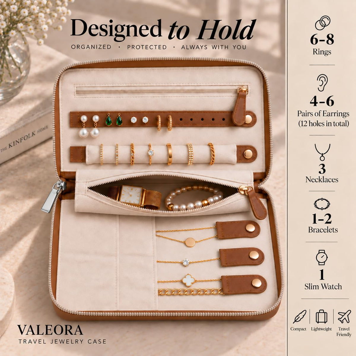 All in One Travel Jewelry Case Vegan Leather Organizer for - VALEORA Official Imagery - 4