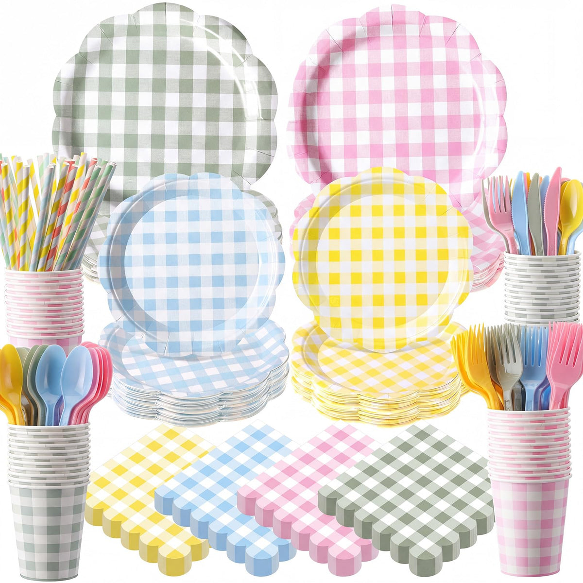 450 Pcs Tableware Set Serve 50 Pastel Gingham - Widecook Official Imagery - 1
