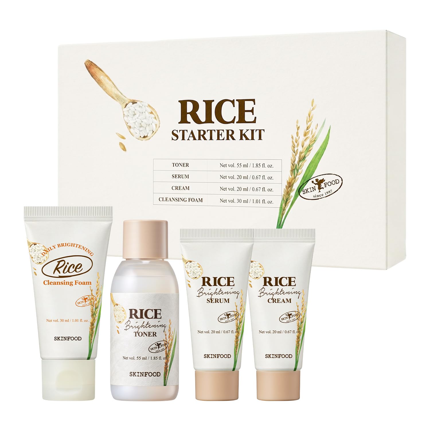 SKINFOOD Rice Starter Kit, Rice Toner, Rice Serum, Rice Moisturizer, and Rice Face Wash for Glass Skin, Korean Skin Care Set, Travel Size Kit, Stocking Stuffers, Gift Set for Women, Skincare Gift Set - SKINFOOD 1957 Official Product View 2