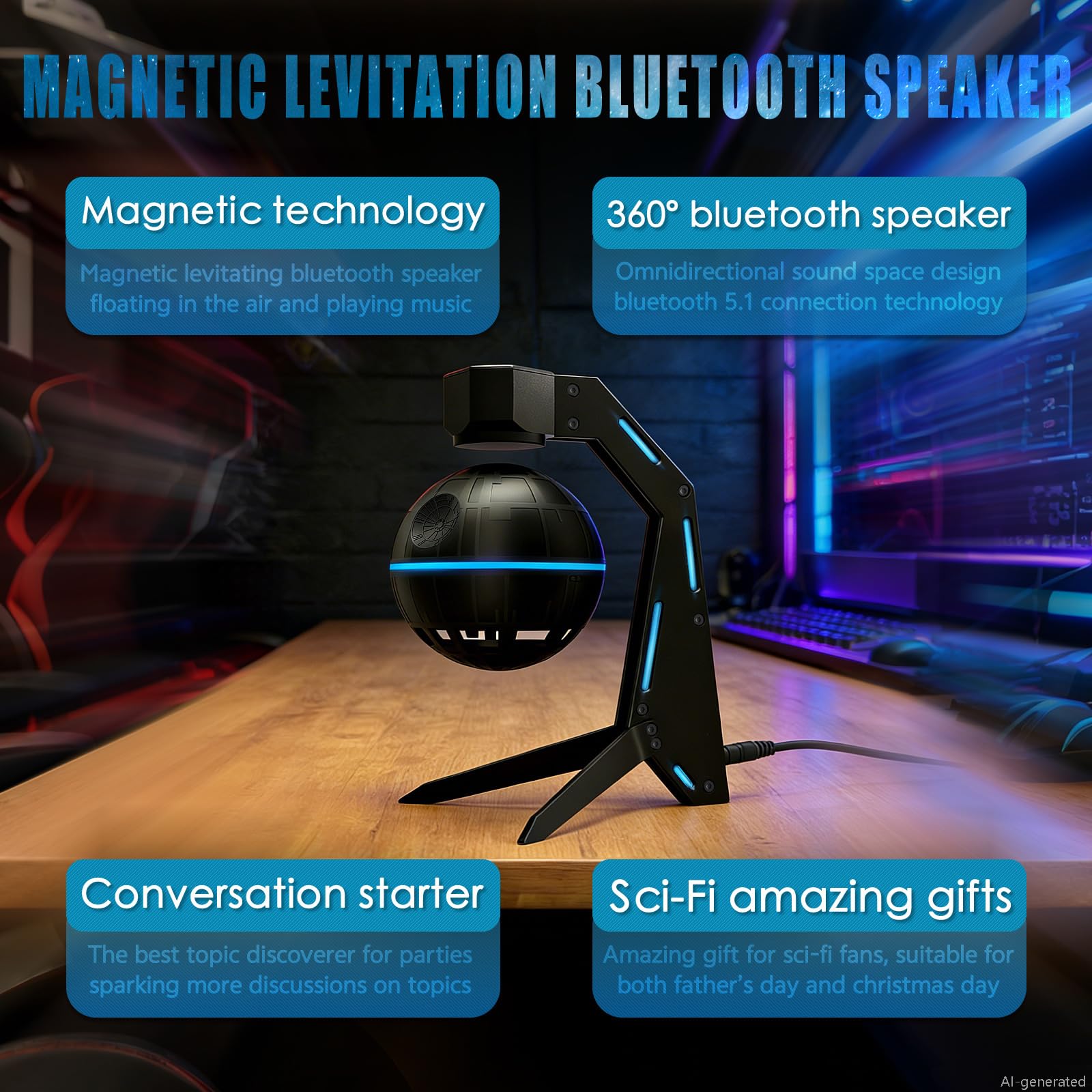 WKYSTR Magnetic Levitation Bluetooth Speaker, Floating & Spinning, Sci-Fi Decor - WKYSTR Official Product View 2