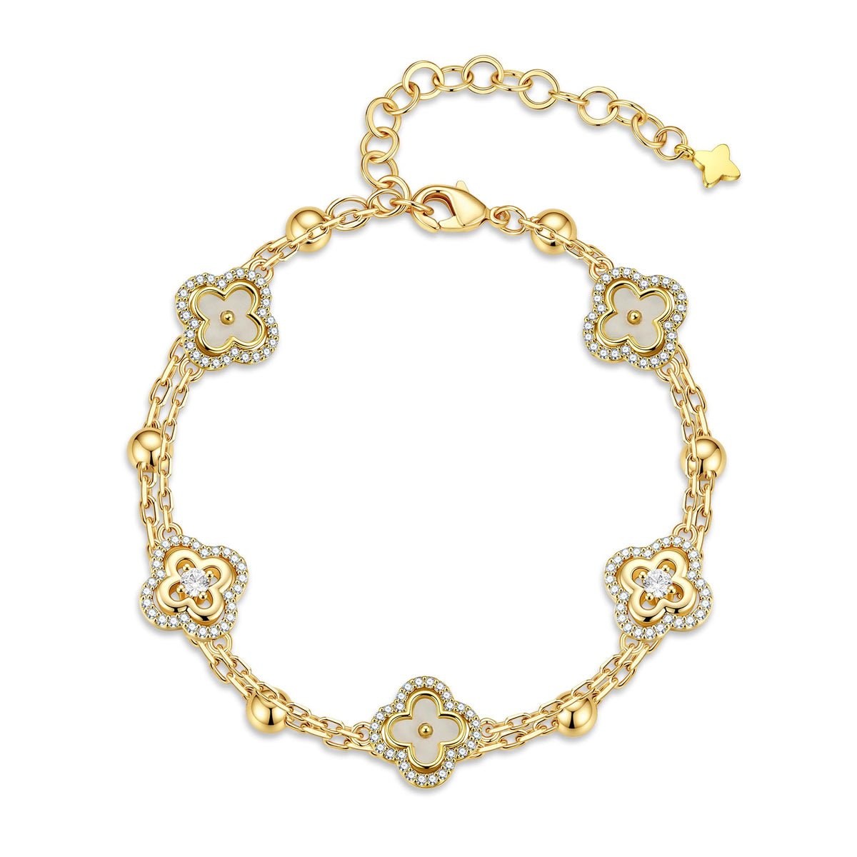 14K Gold Plated CZ Clover Bracelets for Women Girls Jewelry - Turandoss Official Imagery - 1