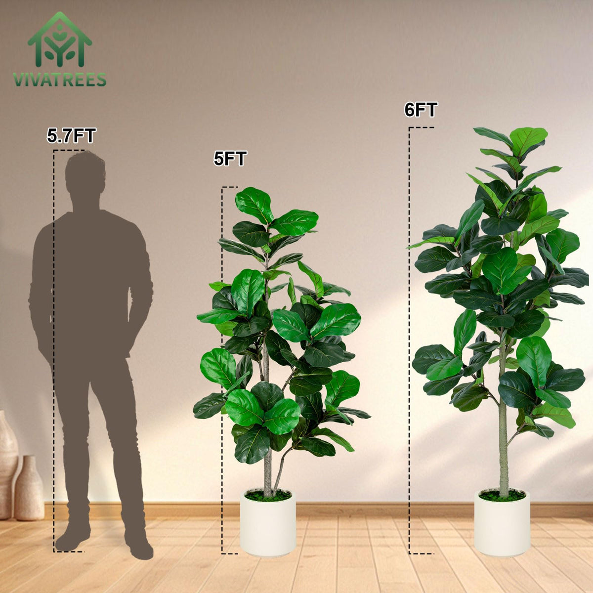VIVATREES 5FT Fiddle Leaf Fig Artificial Tree with White - VIVATREES Official Imagery - 7