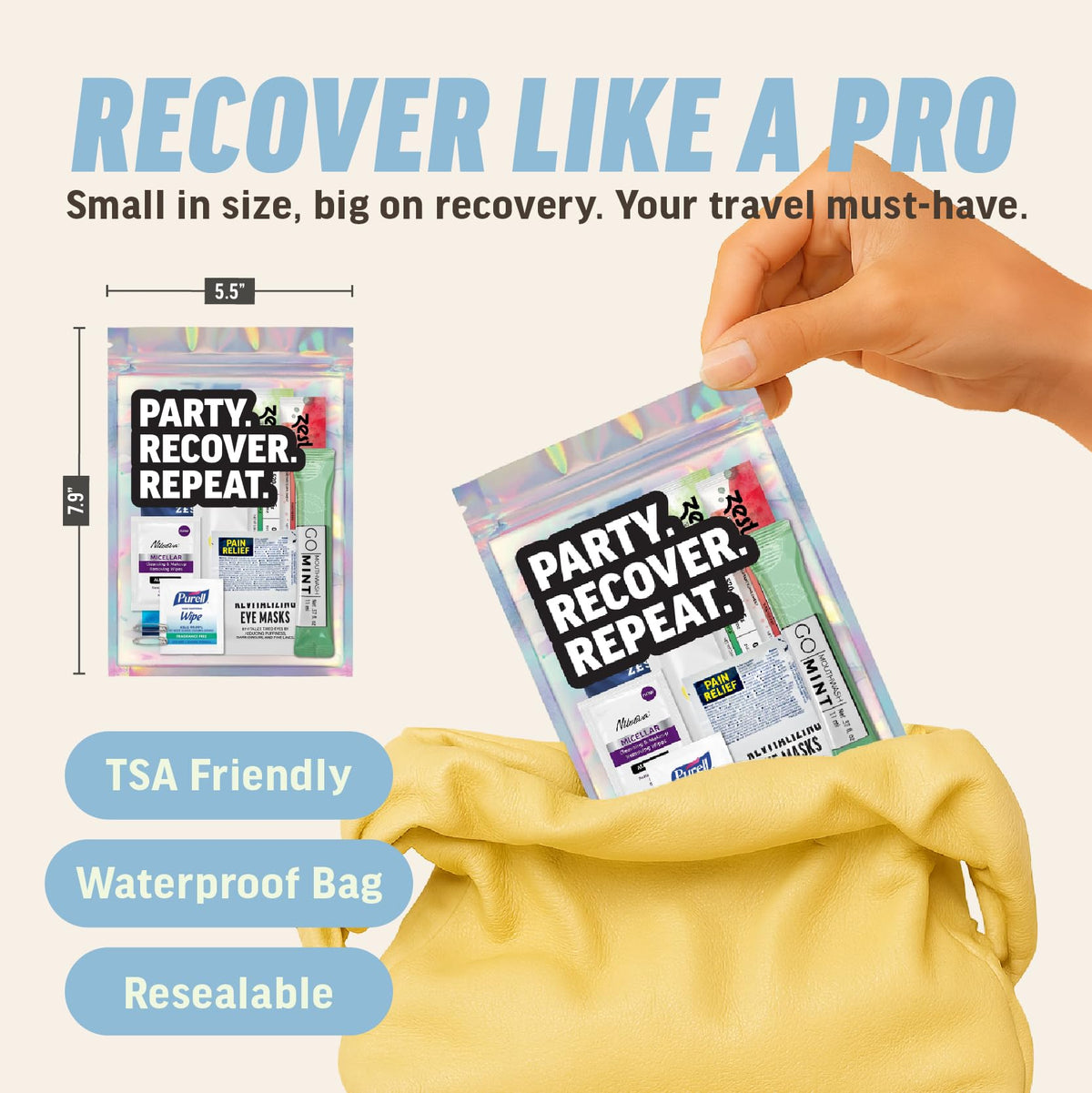 Hangover Kit 10pc Pre Filled Supplies Bags Bachelorette - ZEST Official Imagery - 3