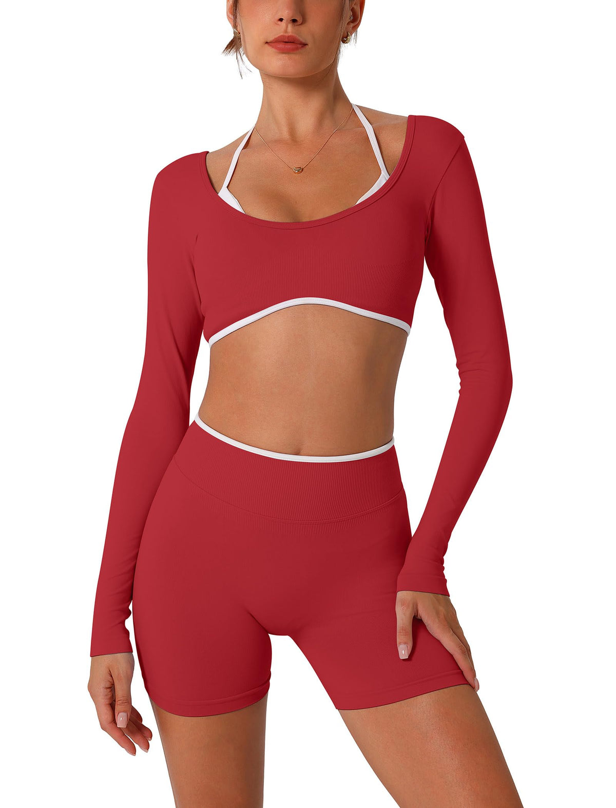 ABOCIW Workout Sets for Women 2 Piece Seamless Color Block - ABOCIW Official Imagery - 1