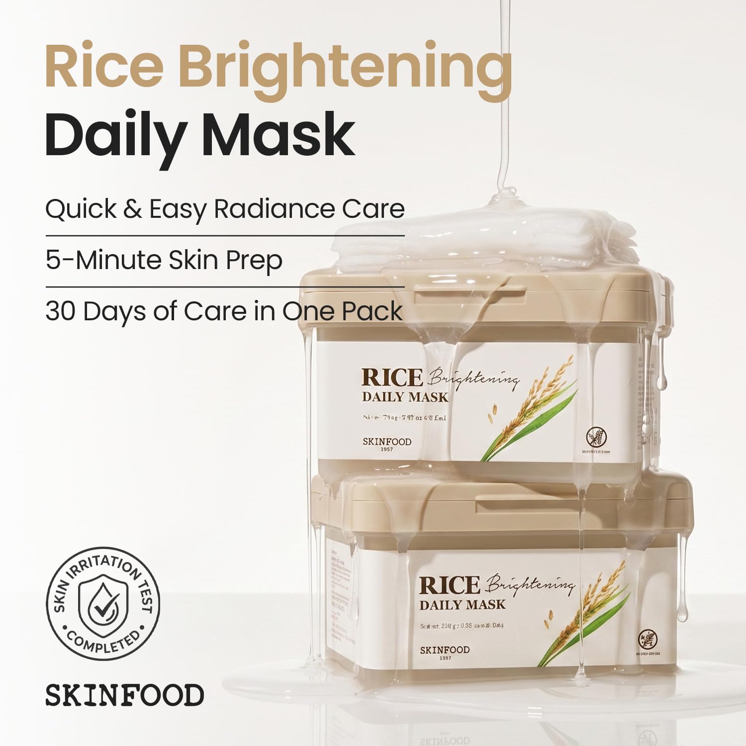 SKINFOOD Rice Daily Mask 30 Sheets, Korean Quick & Easy Daily Care Hacks, Large Capacity, Sheet Mask - SKINFOOD 1957 Official Product View 3