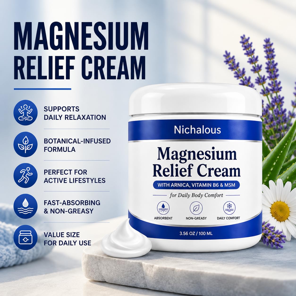 Nichalous Magnesium Relief Cream with Arnica & Lavender 3.56oz