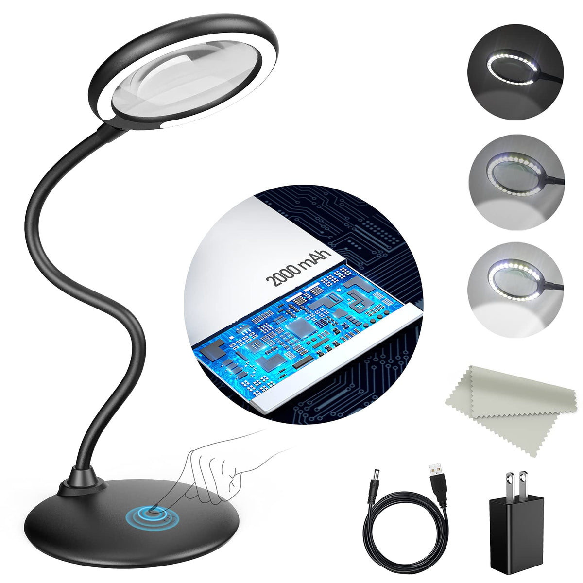 5X Rechargeable Magnifying Glass with Light and Stand Raweao - Raweao Official Imagery - 1