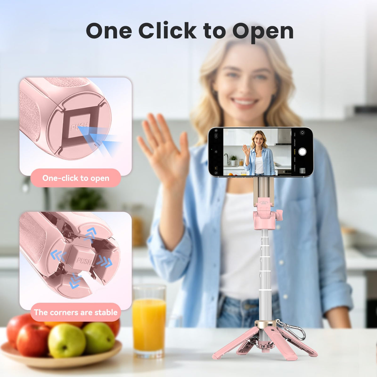 Magnetic Selfie Stick Tripod for iPhone Android MagSafe Pink - Linber Official Imagery - 3