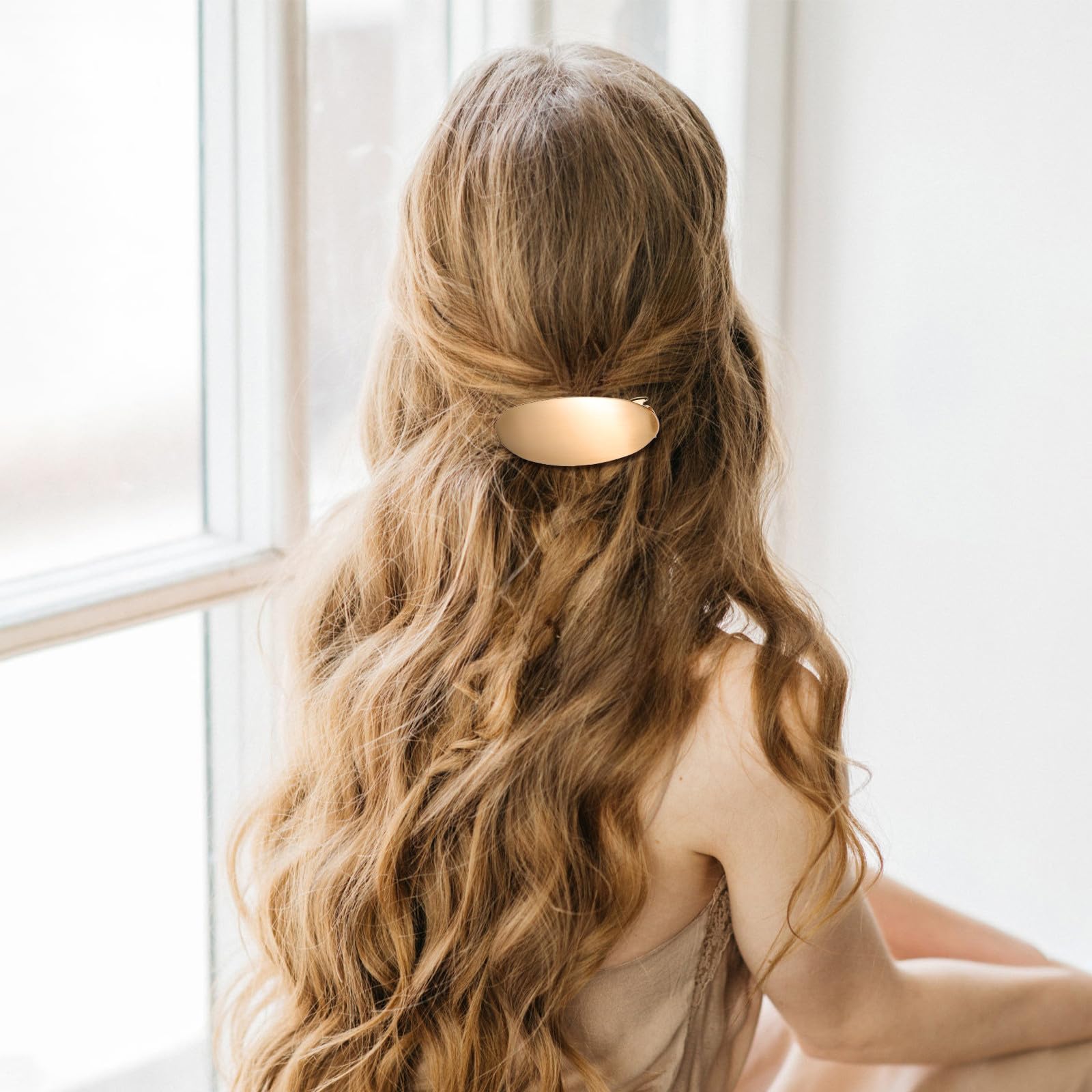 Balacoo 2-piece French metal oval hair barrettes for women, stylish hair clips with a sleek, metallic finish.