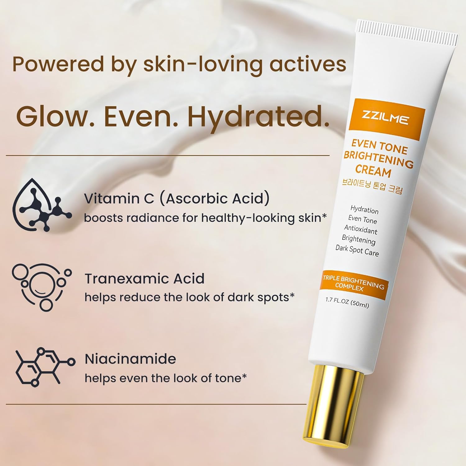 ZZILME brightening cream for face, body, and underarms with niacinamide in a 710g jar, smooth and luminous skin treatment.