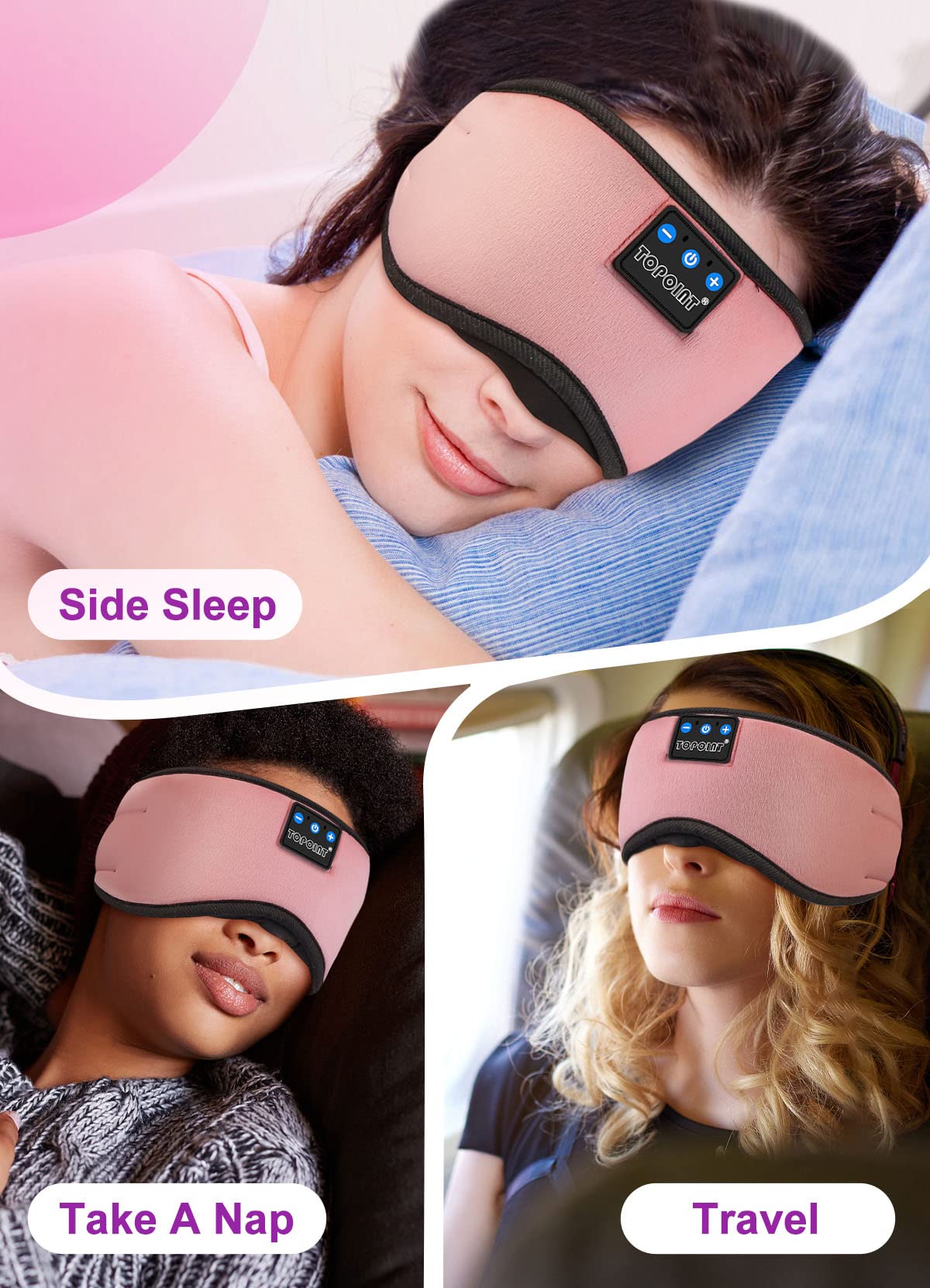 TOPOINT Sleep Mask Headphones Bluetooth 5.2 Wireless, Blackout Ey - TOPOINT Official Product View 7
