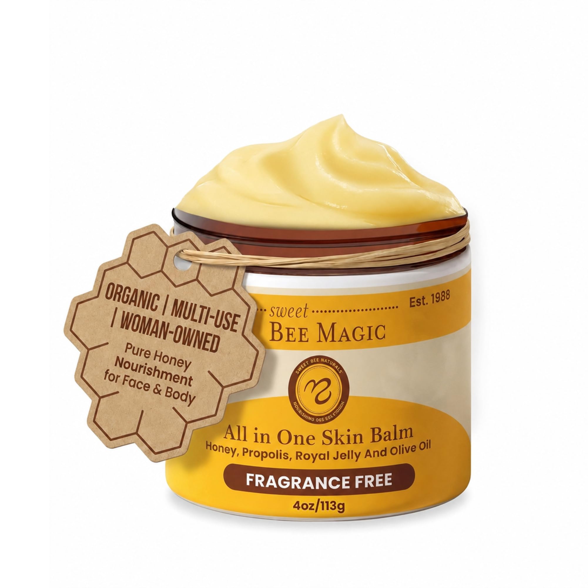 Medicine Mama's Apothecary Sweet Bee Magic Organic Honey Bee Balm for Face, Skin & Body - All in One Honey Balm - Beeswax Body Moisturizer - All Natural Aid - 1 jar (4oz)